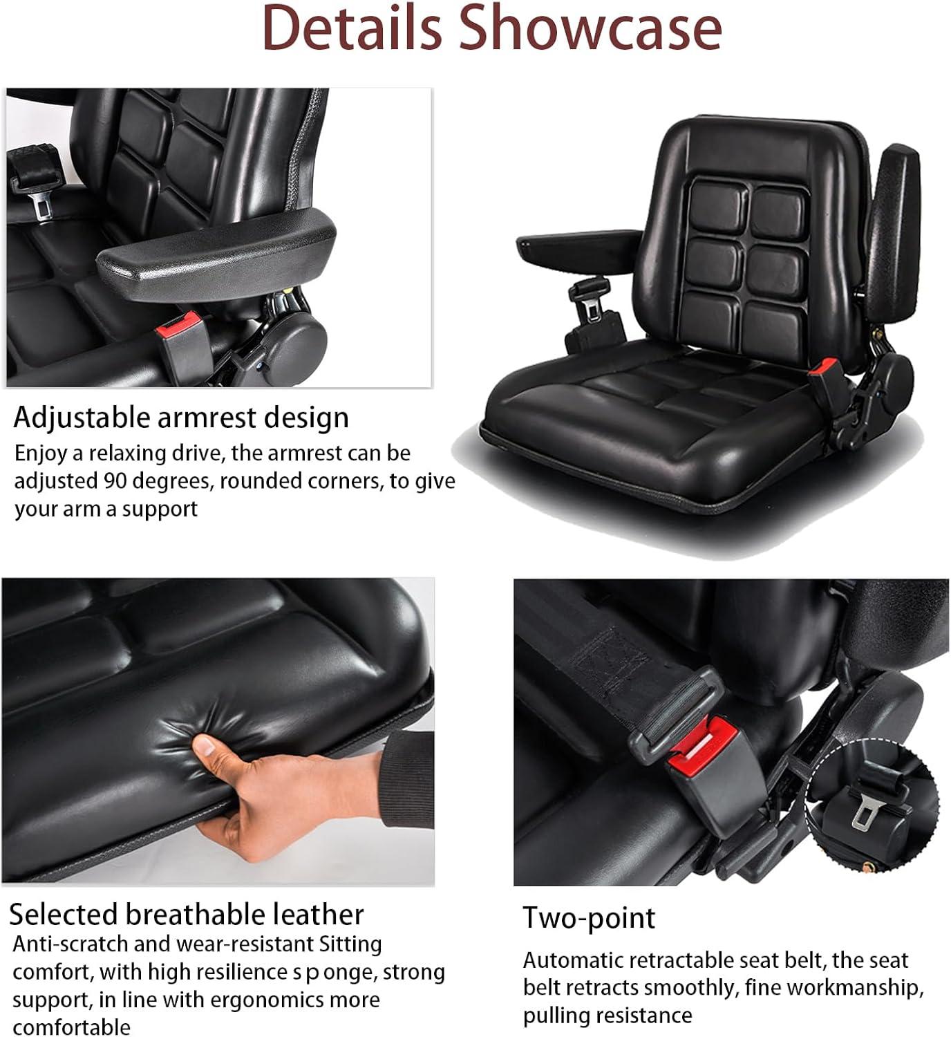 Black Adjustable PVC Forklift and Tractor Seat with Armrests