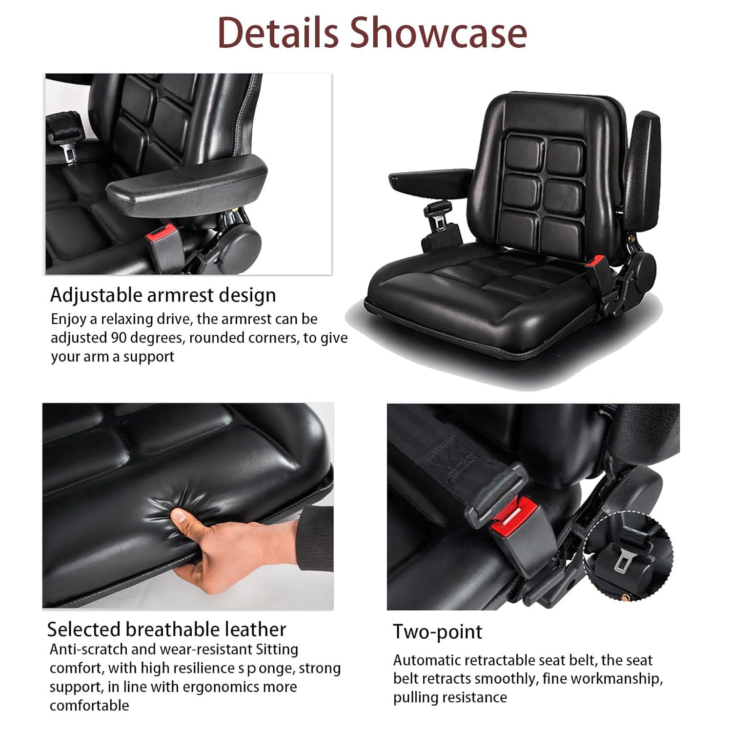 Black Adjustable PVC Forklift and Tractor Seat with Armrests