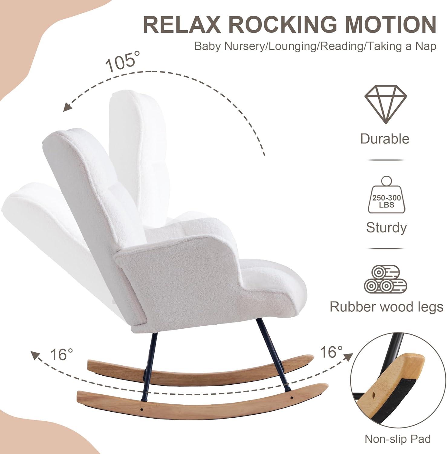 Glider Rocking Chair for Nursery, Leather Soft Upholstered Glider Rocker Armchair with High Backrest Accent Chairs for Nursery, Living Room, Bedroom