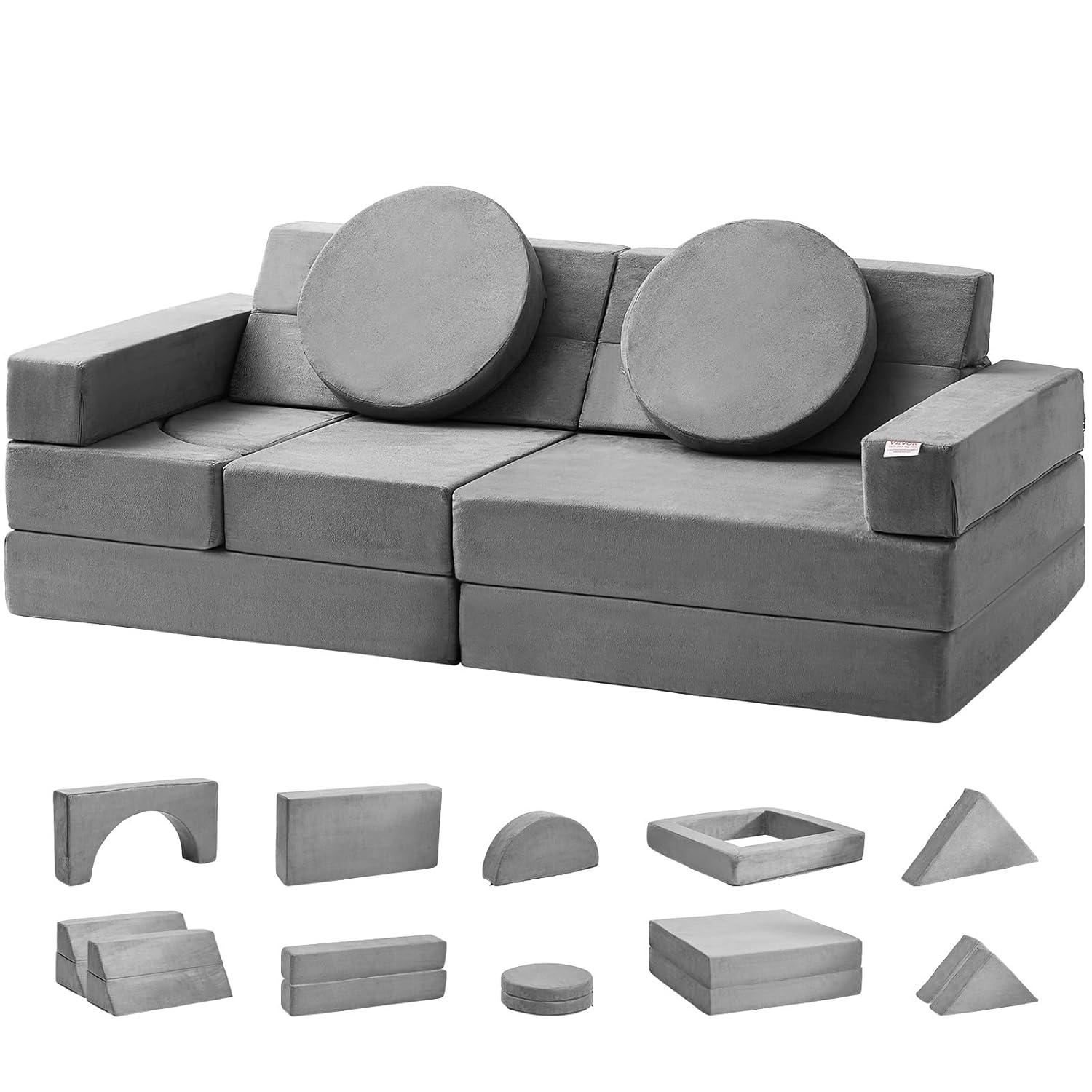 HCY Play Couch, Modular Kids Nugget Couch 15pcs, Toddler Foam Sofa Couch with High-density 25D Sponge for Playing, Creating, Sleeping, Imaginative Kids Furniture for Bedroom and Playroom