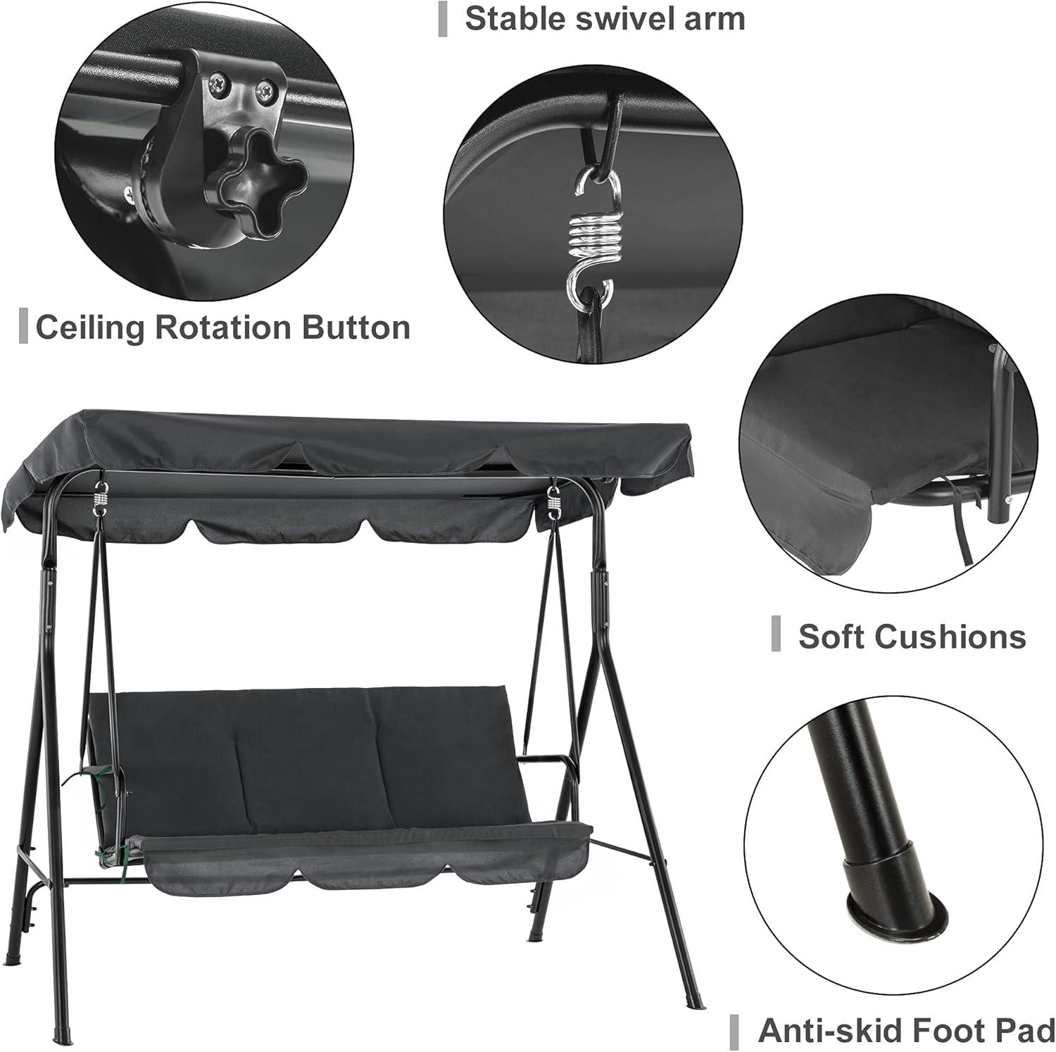 3-Person Outdoor Swing with Convertible Canopy 4003 (Dark Gray)