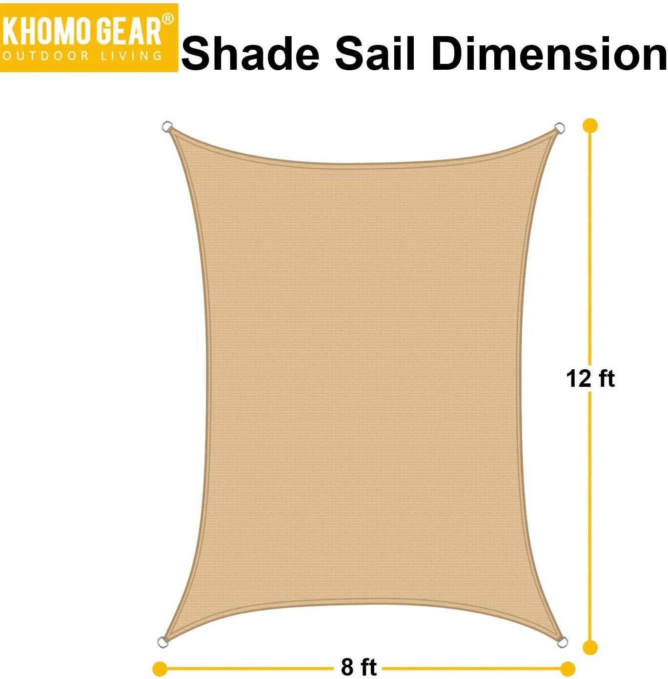 Khomo Gear Sun 8' x 12' Rectangular Shade Sail – UV Block, Outdoor Canopy for Patio & Garden