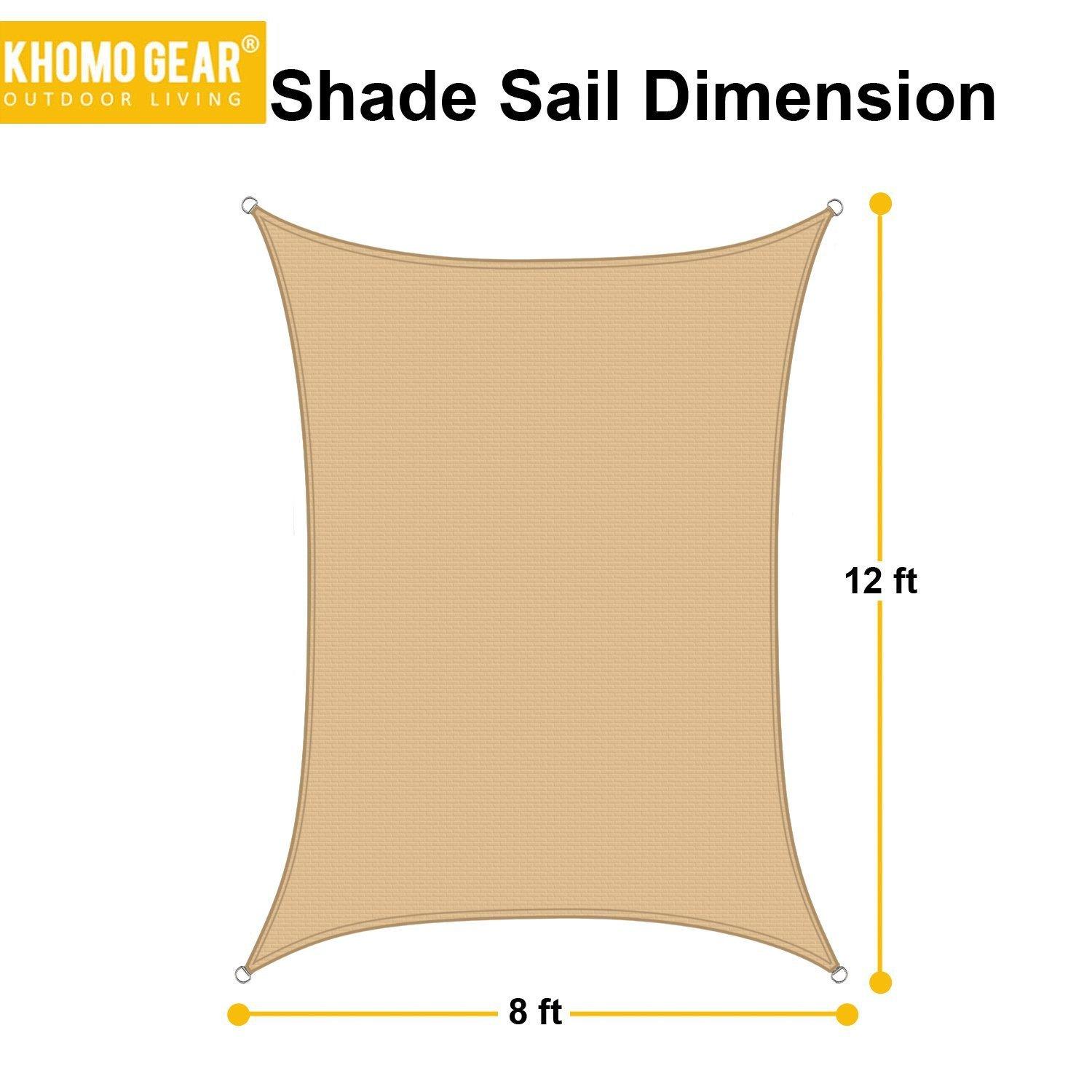 Khomo Gear Sun 8' x 12' Rectangular Shade Sail – UV Block, Outdoor Canopy for Patio & Garden