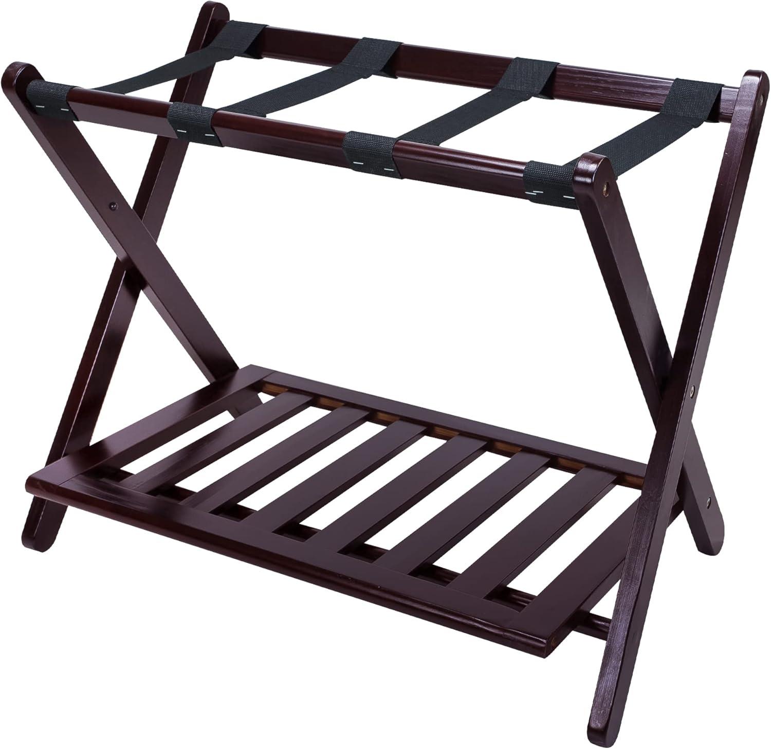 Casual Home Luggage Rack with Shelf-Espresso