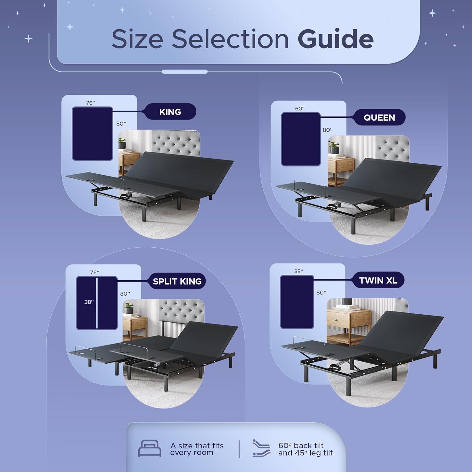 Celestial Aurora Adjustable Bed Base (Frame Only), Easy Assembly, Head and Foot Lift, Zero Gravity, Memory Positions - Twin XL