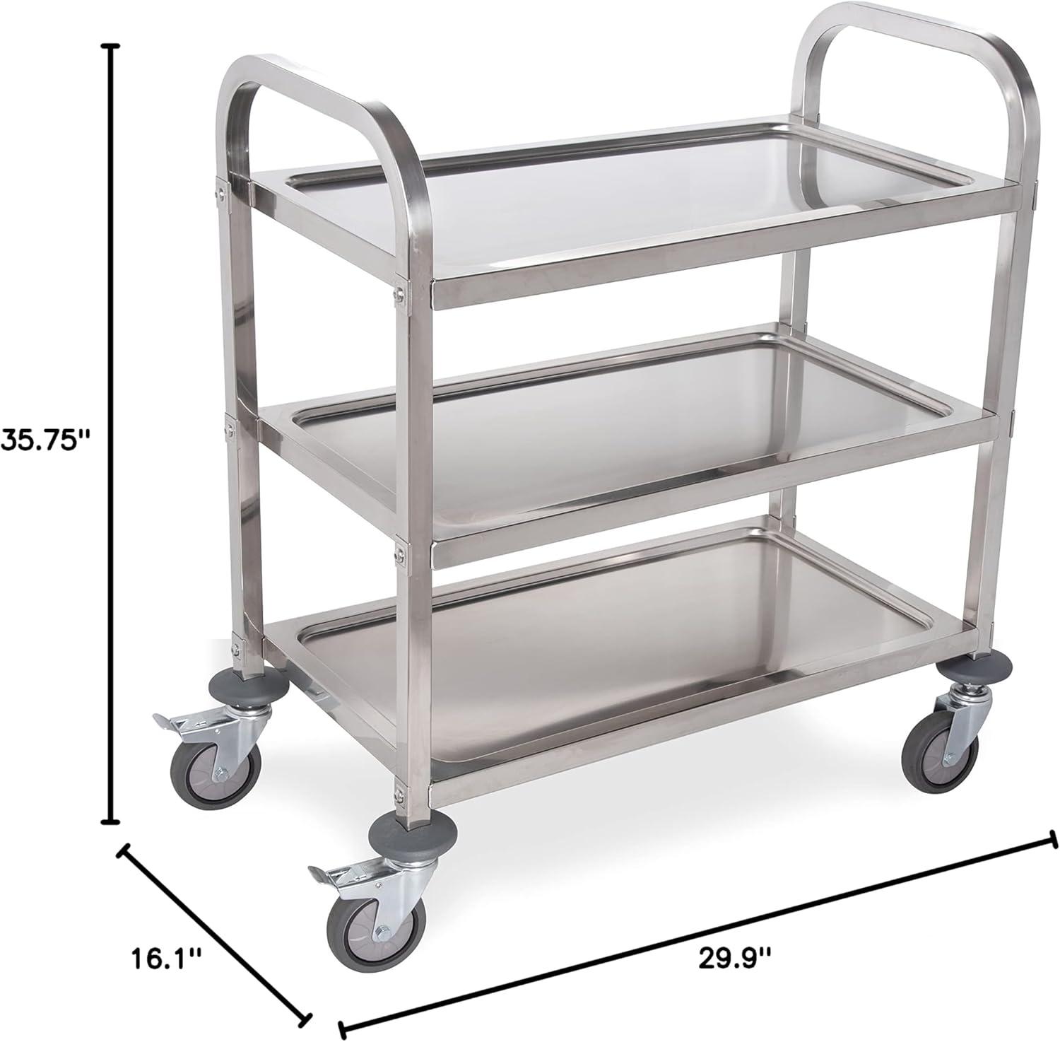 Stainless Steel 3-Shelf Utility Cart with Locking Casters