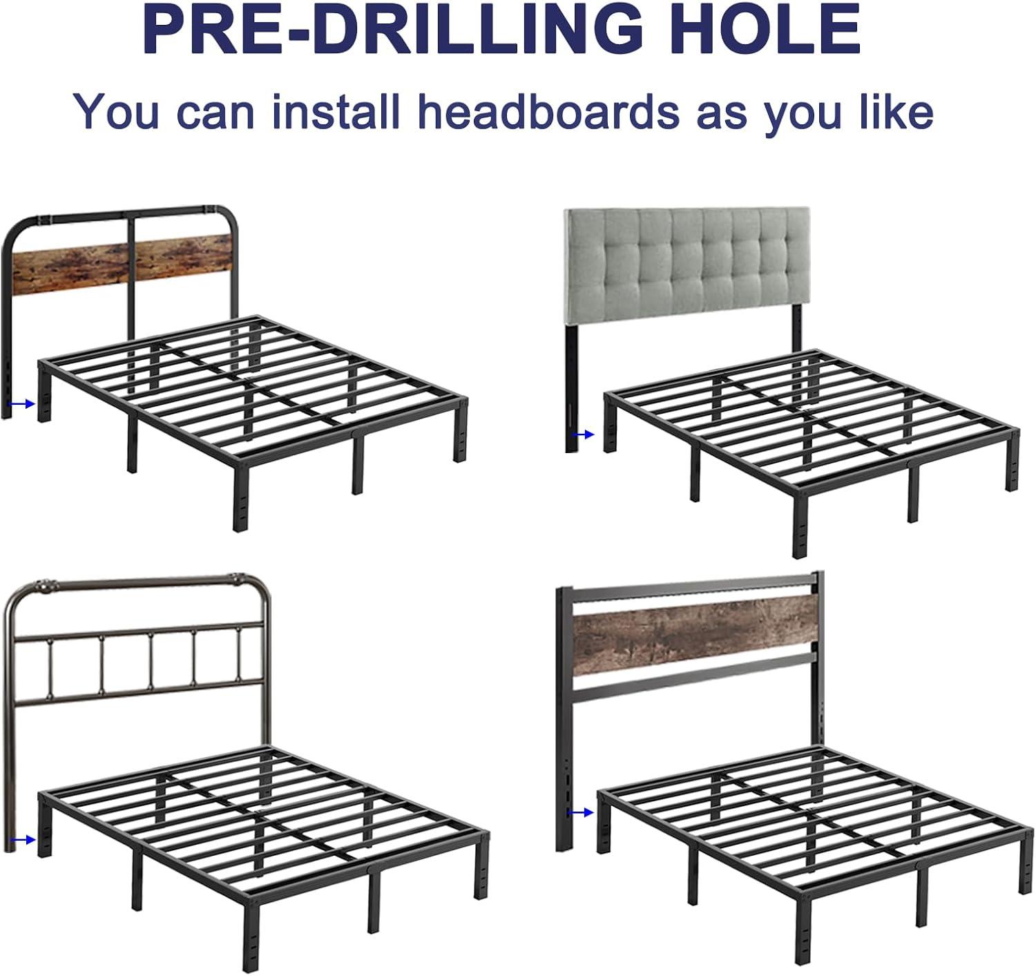 14 inches Queen Bed Frames No Box Spring Needed ,2500 lbs Heavy Duty Metal Platform Bed Frame with Storage Queen Size for Adult Black