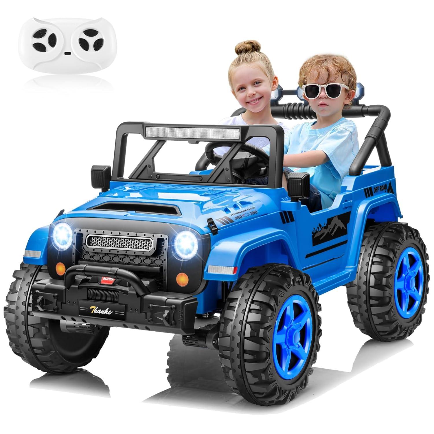 Ancheer 24V 4WD//2WD Ride On Jeep Truck,2 Seater Kids UTV With 4X200w Powerful Engine,Remote Control,Bluetooth,20 Wide Seat,Vehicles for Kids Toddlers