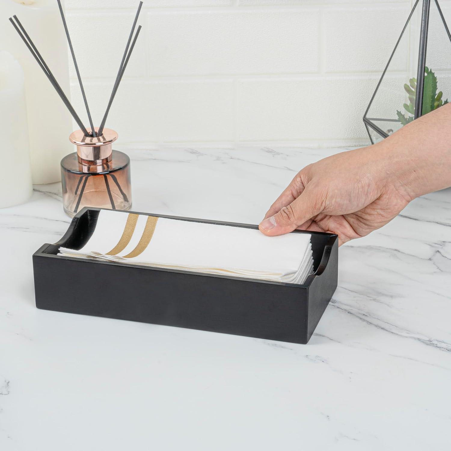 JepoIA 5.5 x 4 Inch Cocktail Napkin Holder 1 Square Flat Napkin Holder - For Bars Kitchen Tables or Countertops Sturdy Black Bamboo Tissue Napkin Holder Dining Room Decor
