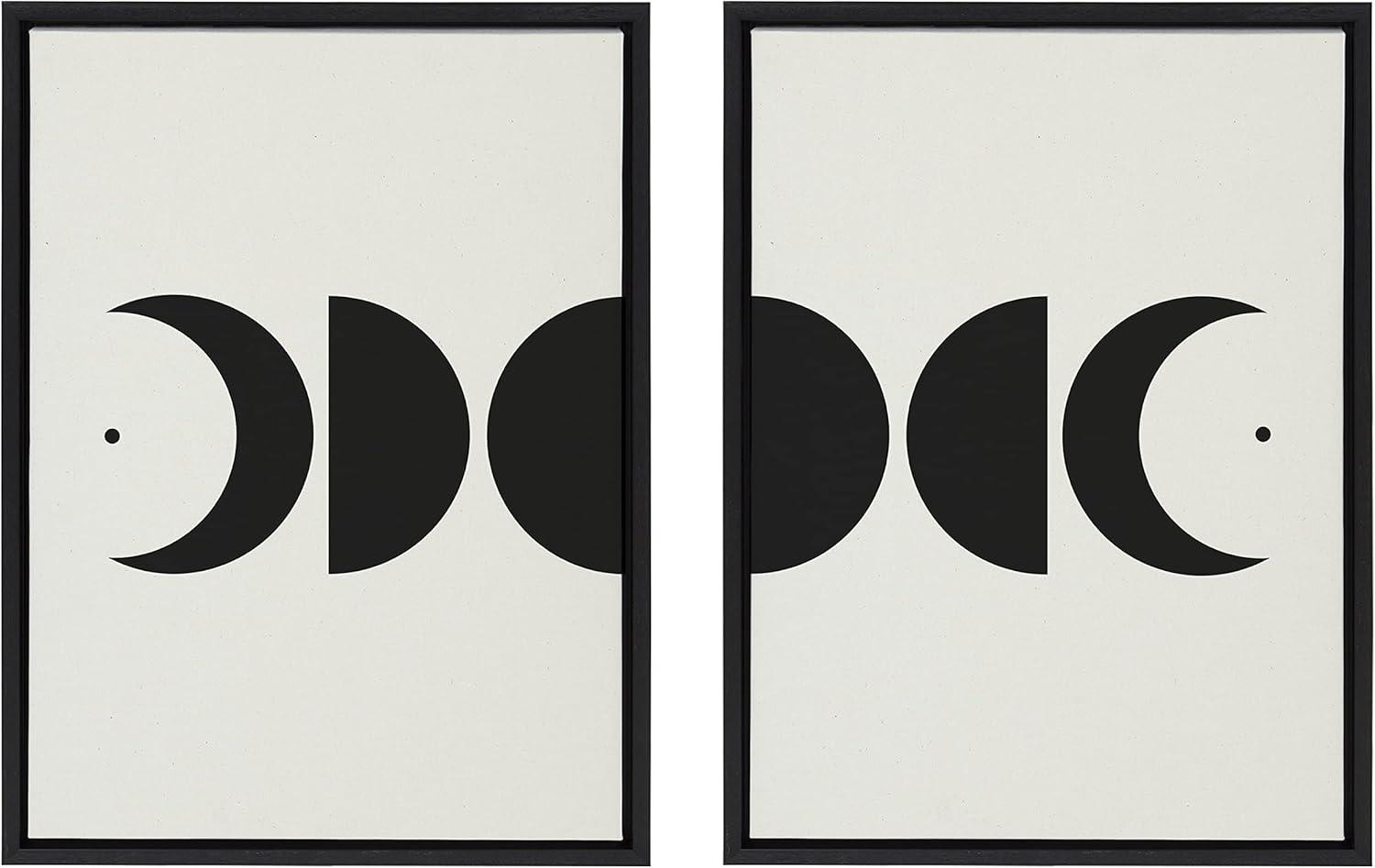 Kate and Laurel Sylvie Modern Geometric Moon Phases Framed Canvas Set by The Creative Bunch Studio, 2 Piece 18x24, Black