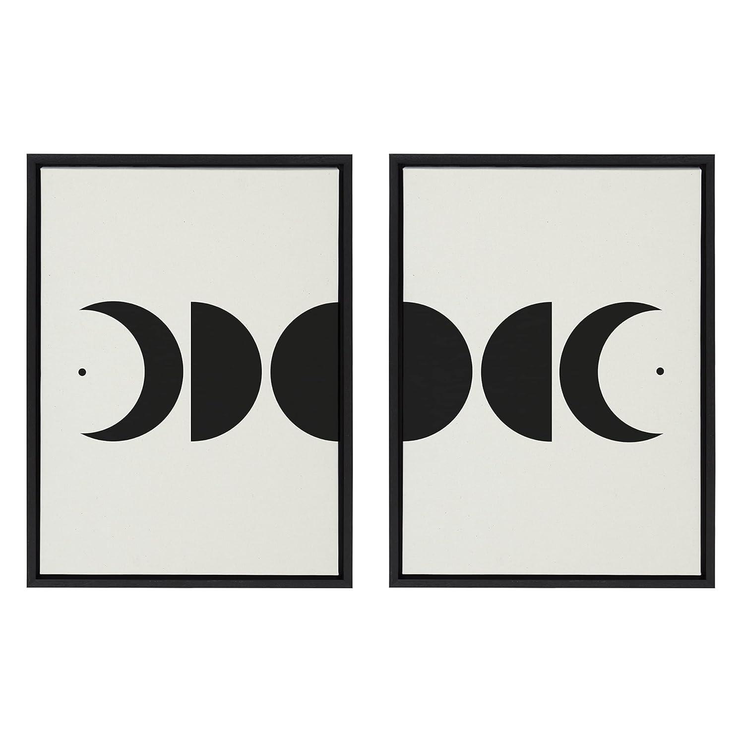 Kate and Laurel Sylvie Modern Geometric Moon Phases Framed Canvas Set by The Creative Bunch Studio, 2 Piece 18x24, Black