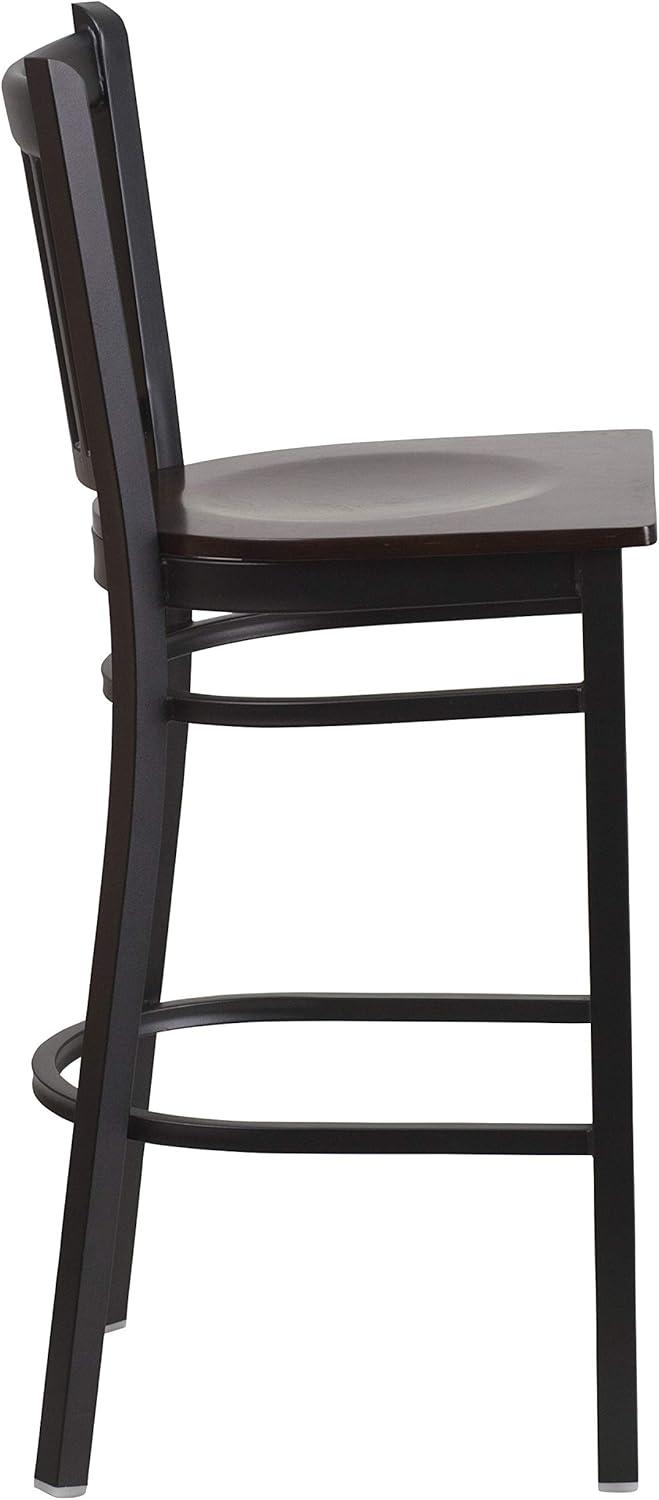 Flash Furniture HERCULES Series Black Vertical Back Metal Restaurant Barstool - Walnut Wood Seat