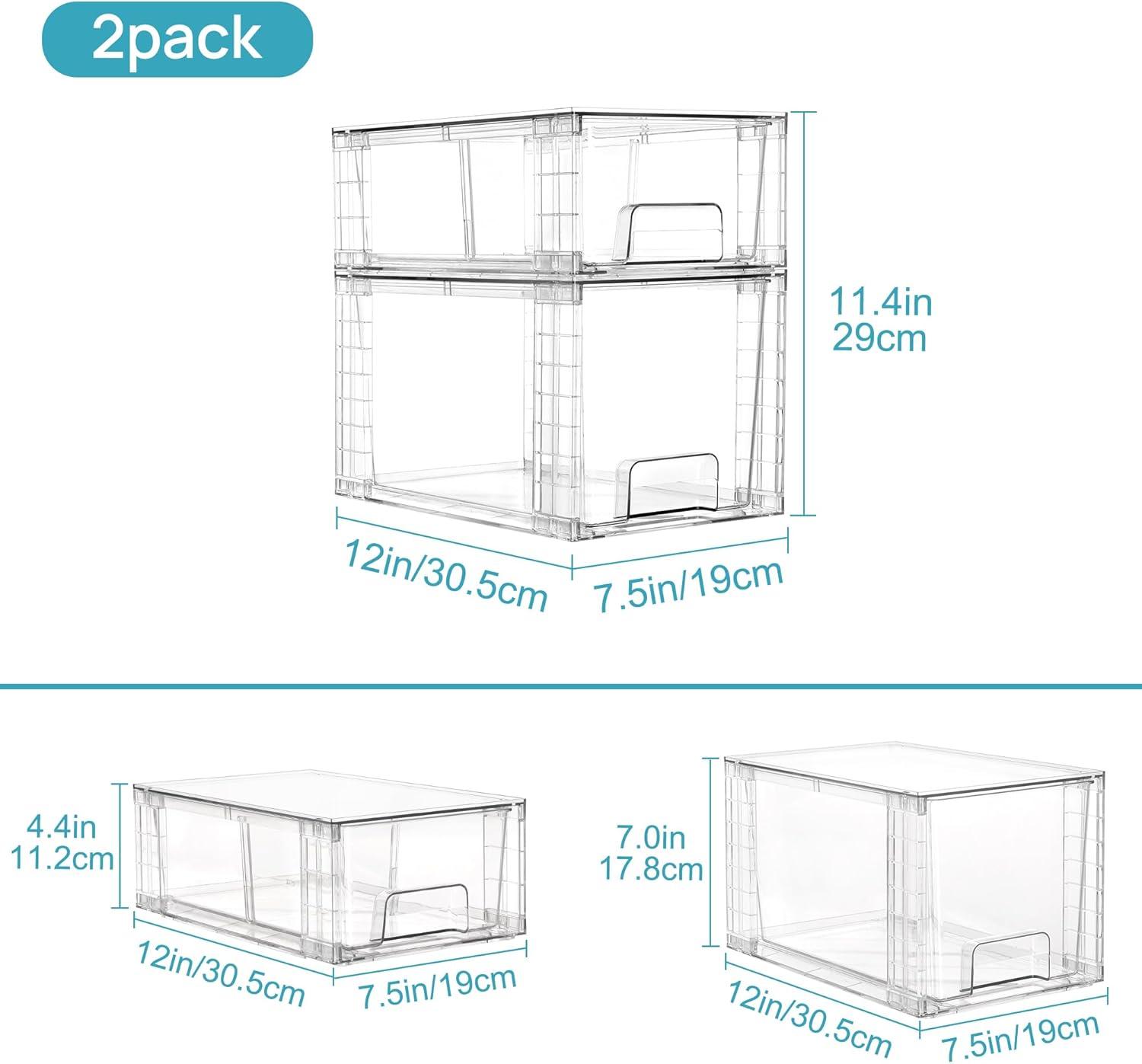 Clear Stackable Acrylic Storage Drawers with Handles, 4 Pack