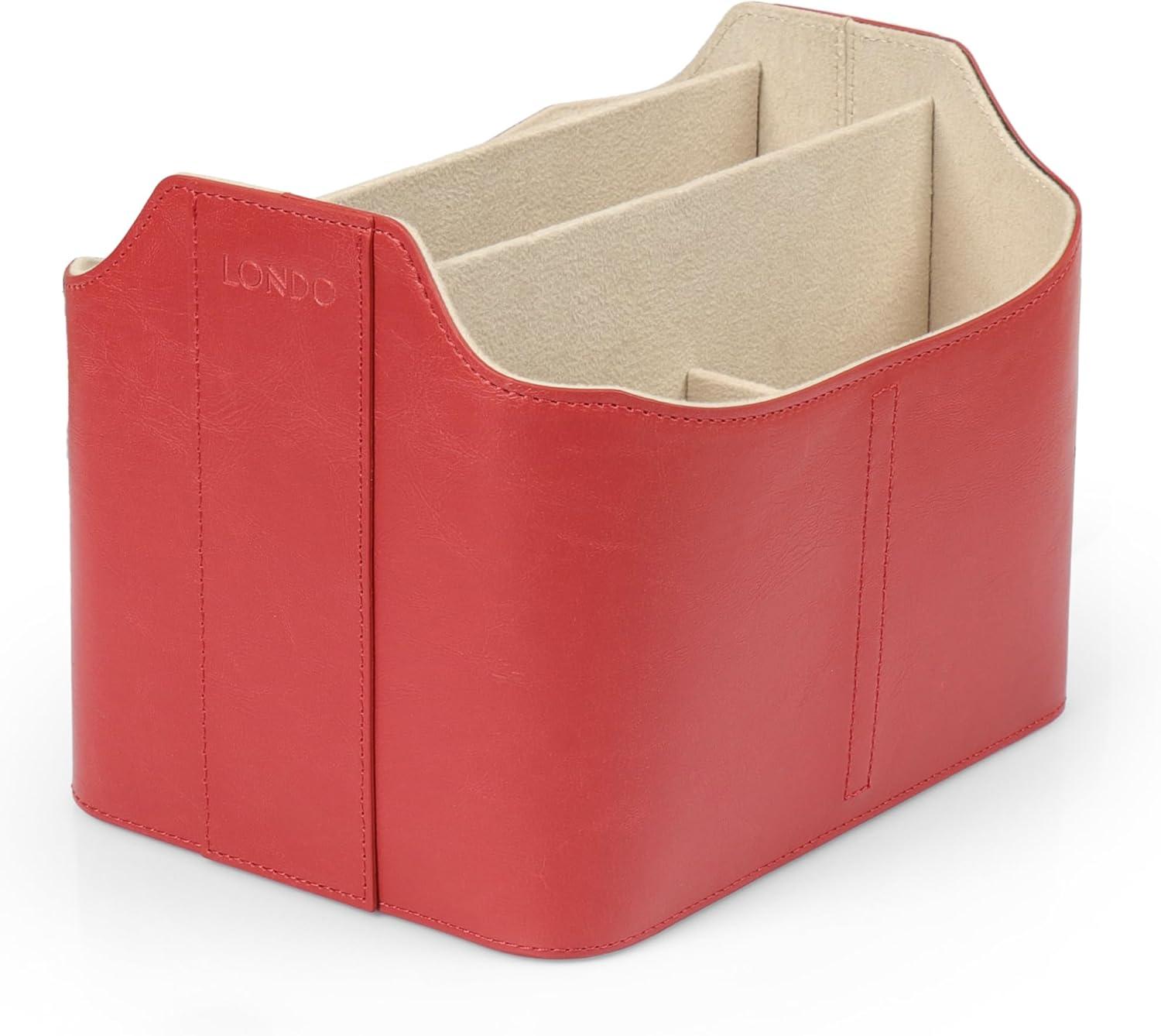 Red Faux Leather Remote Control Holder with Suede Lining