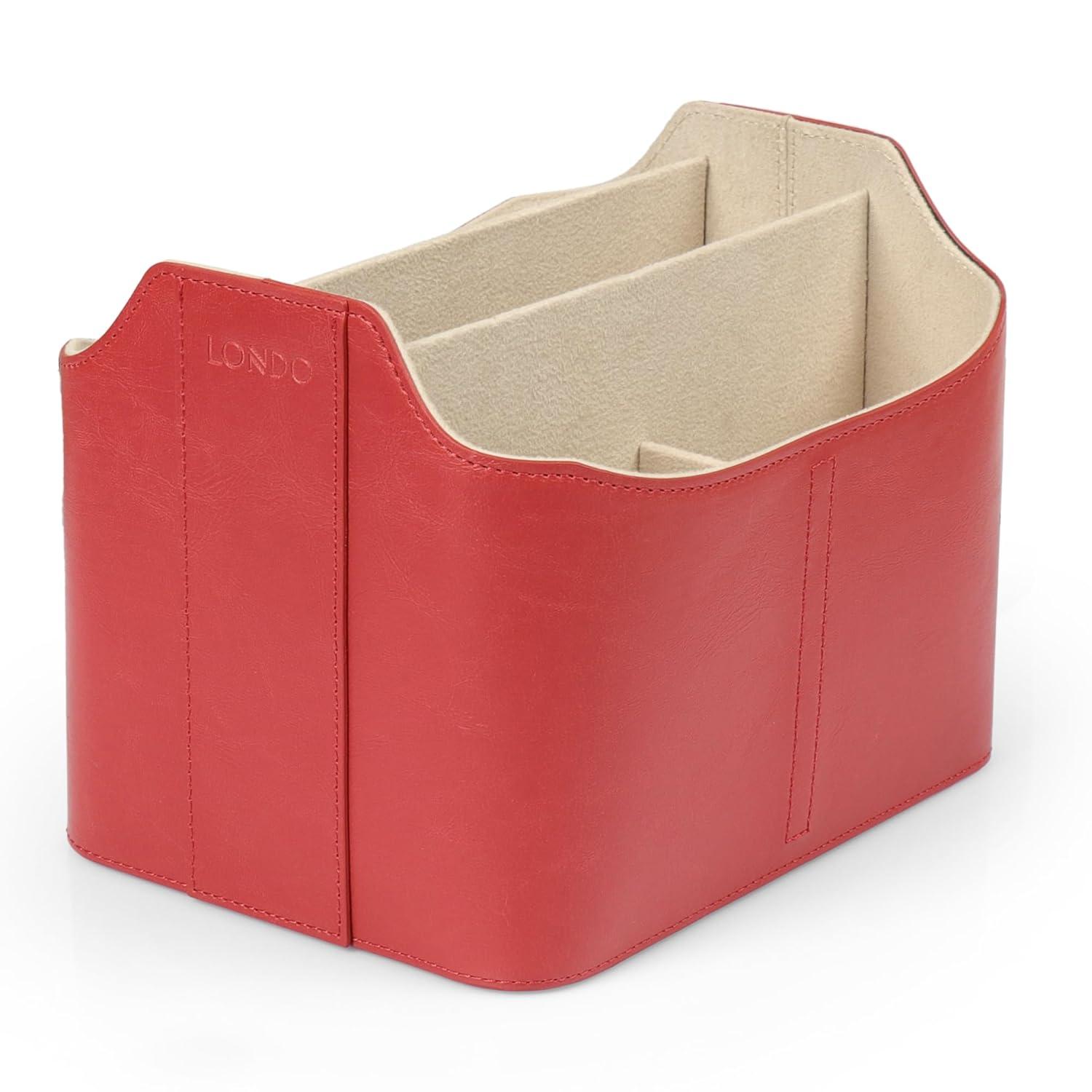 Red Faux Leather Remote Control Holder with Suede Lining