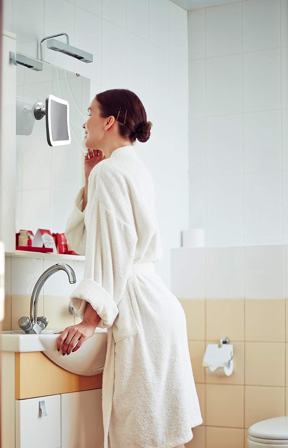 Square LED Lighted 10X Magnifying Makeup Mirror, Power Locking Suction Cup, Bright Diffused Light And 360 Degree Rotating Adjustable Arm, Portable Cordless Home And Travel Bathroom Vanity Mirror