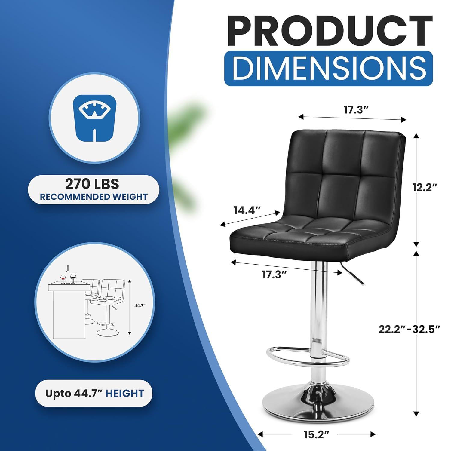 Bar Stools 1 Set Of 2, Counter Height Bar Stools, Square Cushion Bar Stools With Back, Footstool, Cafe, 2 Pieces