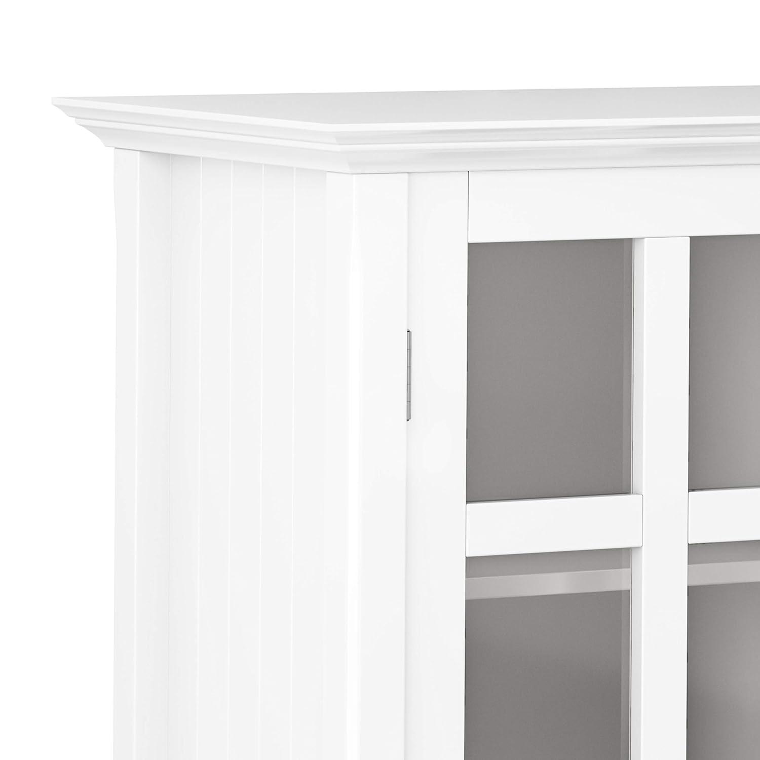 Simpli Home Acadian 39"W Solid Wood 4-Shelf Medium Storage Cabinet with Glass Doors and Adjustable Shelves