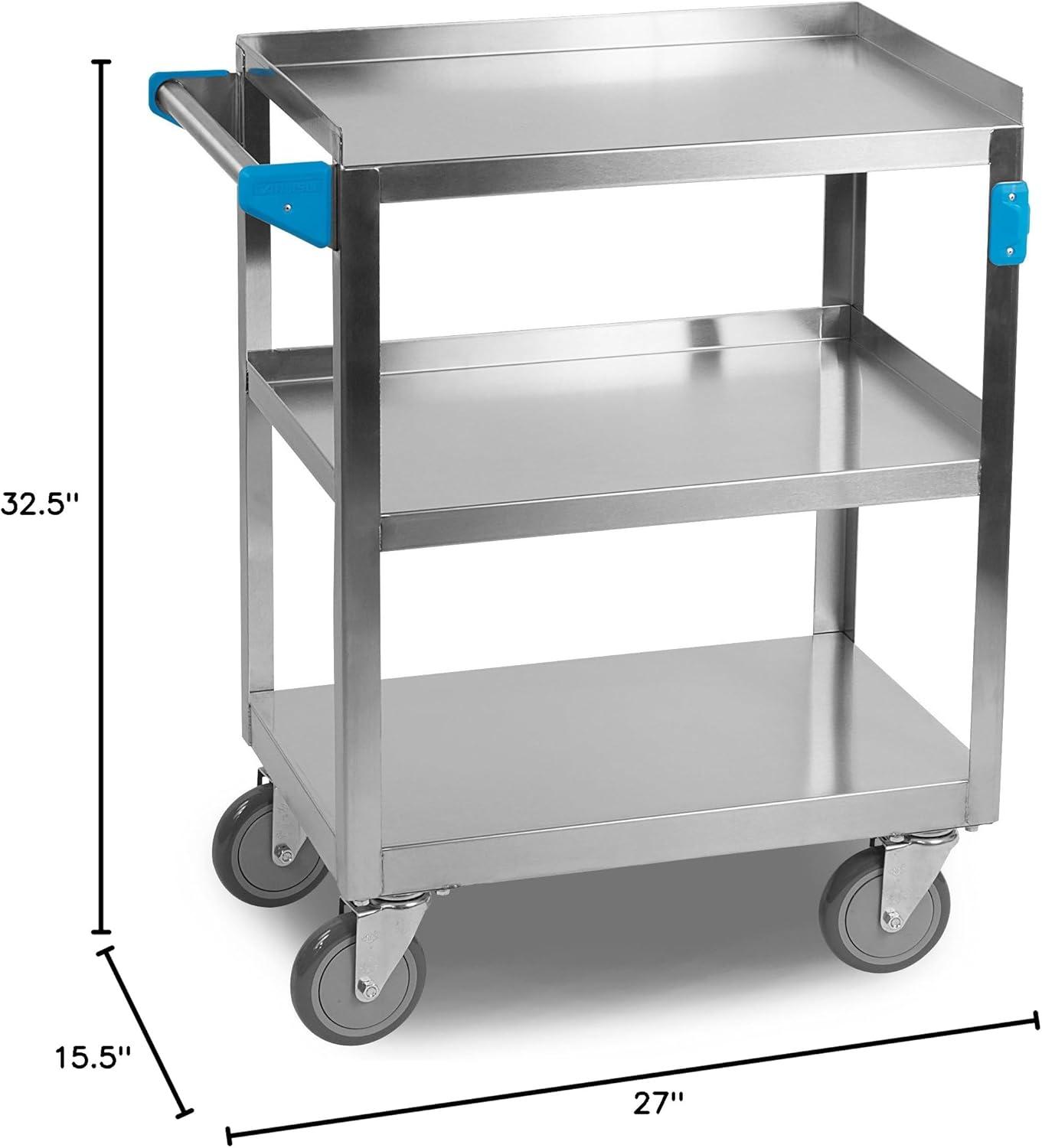 Carlisle Stainless Steel 3-Shelf Utility Cart with Raised Edges