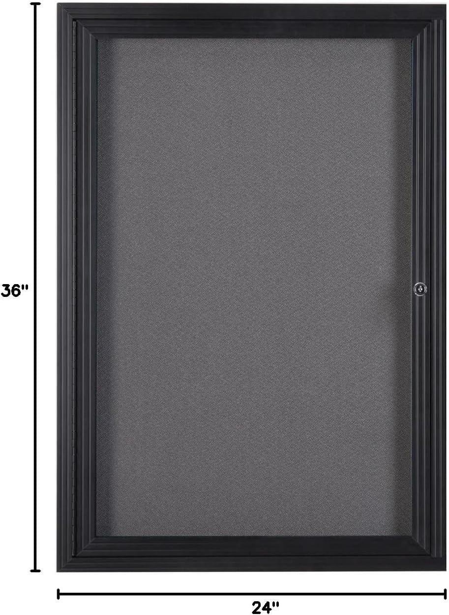 Fabric Corkboard for Wall Mounting, 24" x 36" Enclosed Message Board with Hinged, Swing-open Door, Gray Fabric and Black Aluminum Frame (LGFBBF2436)
