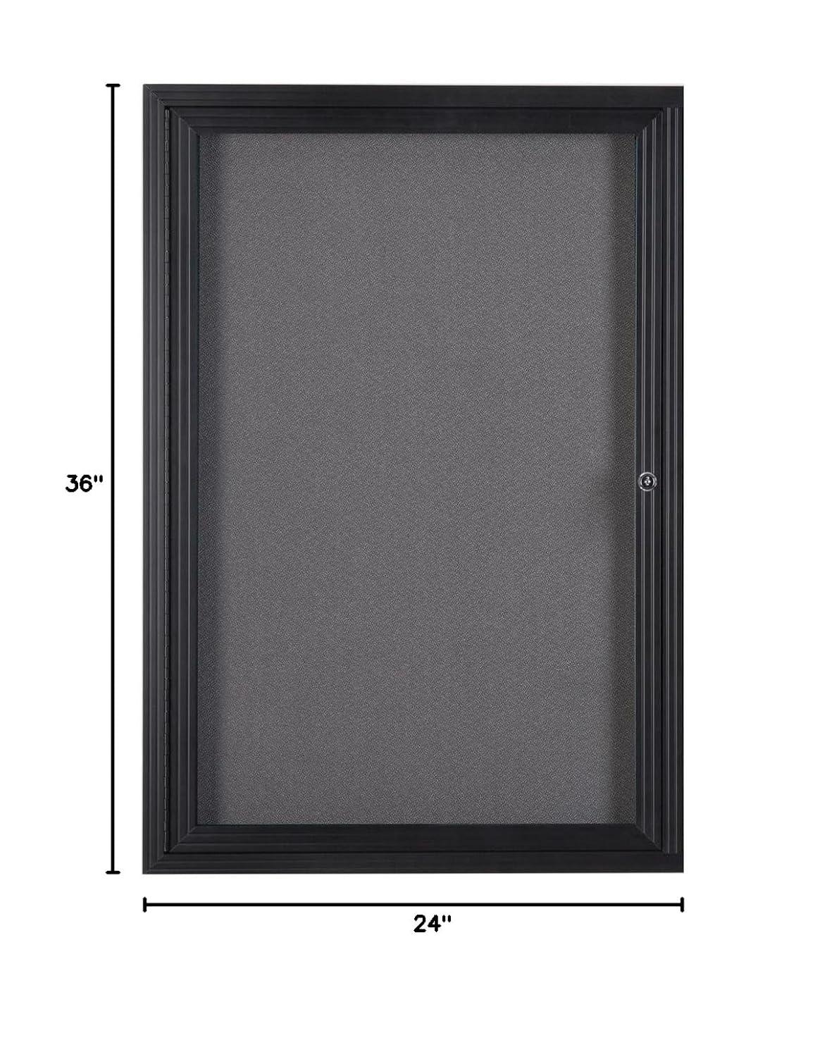 Fabric Corkboard for Wall Mounting, 24" x 36" Enclosed Message Board with Hinged, Swing-open Door, Gray Fabric and Black Aluminum Frame (LGFBBF2436)