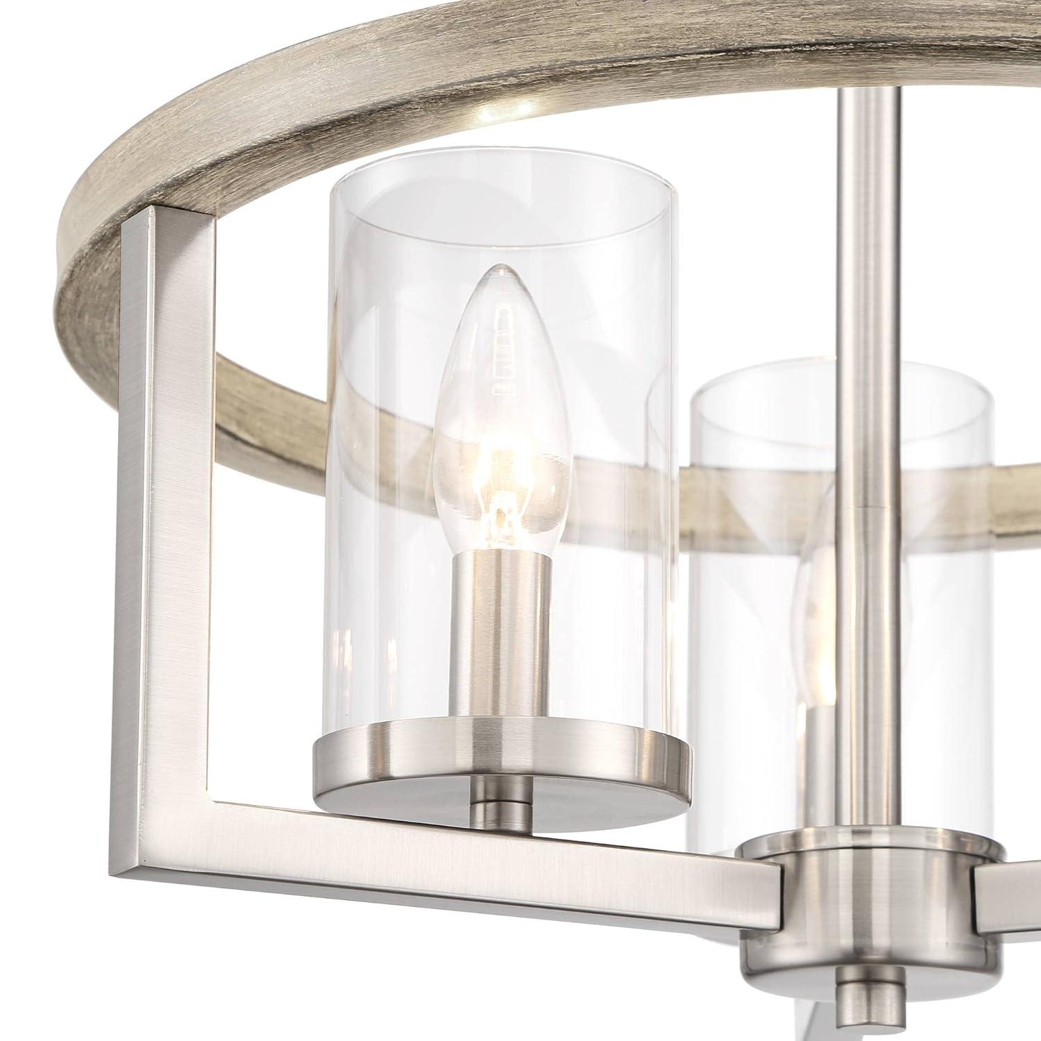 Possini Euro Design Senna Modern Industrial Ceiling Light Semi Flush Mount Fixture 15" Wide Brushed Nickel Gray Wood 3-Light Clear Glass for Bedroom