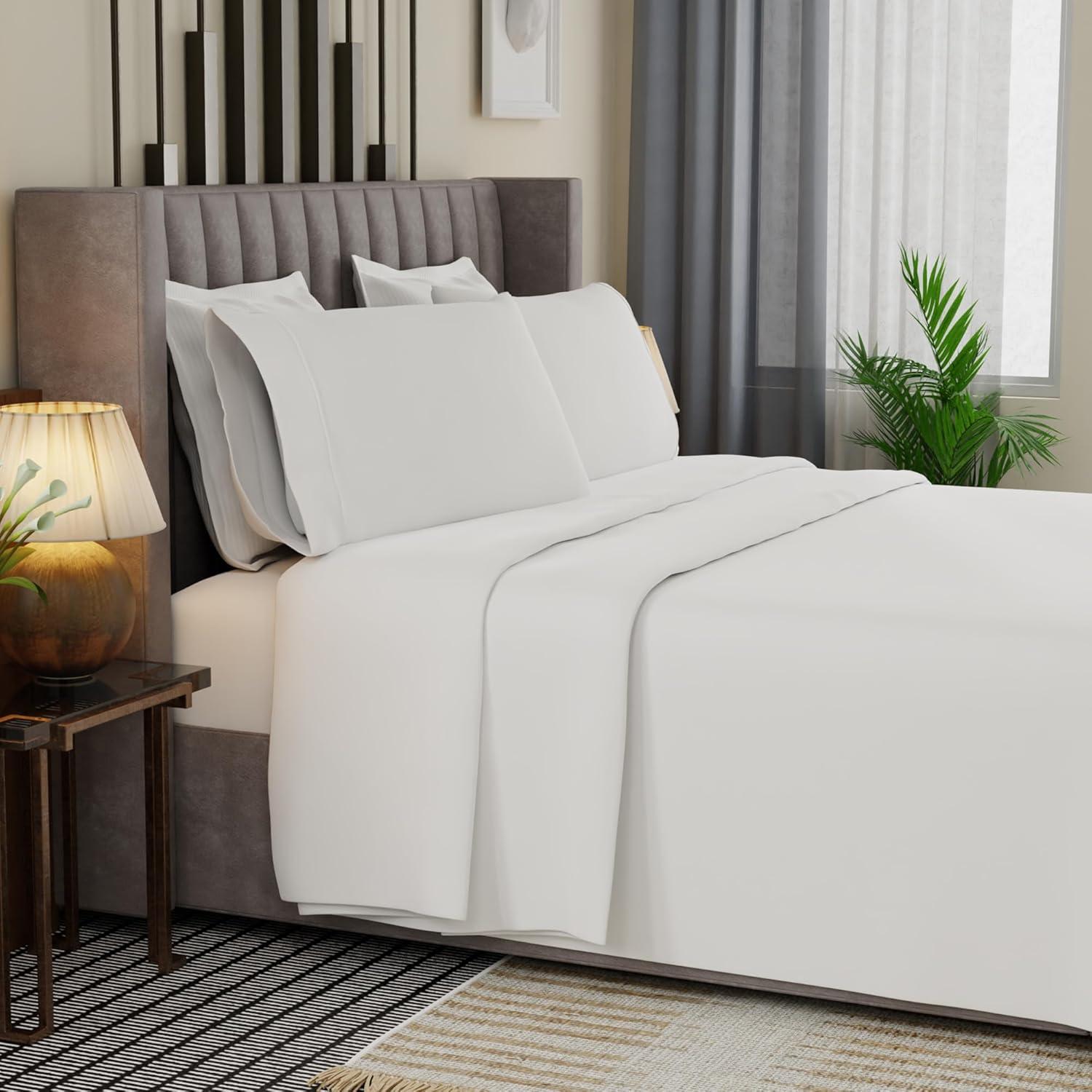 Full White Brushed Cool & Crisp Cotton Blend Percale 4-Piece Sheet Set by Color Sense