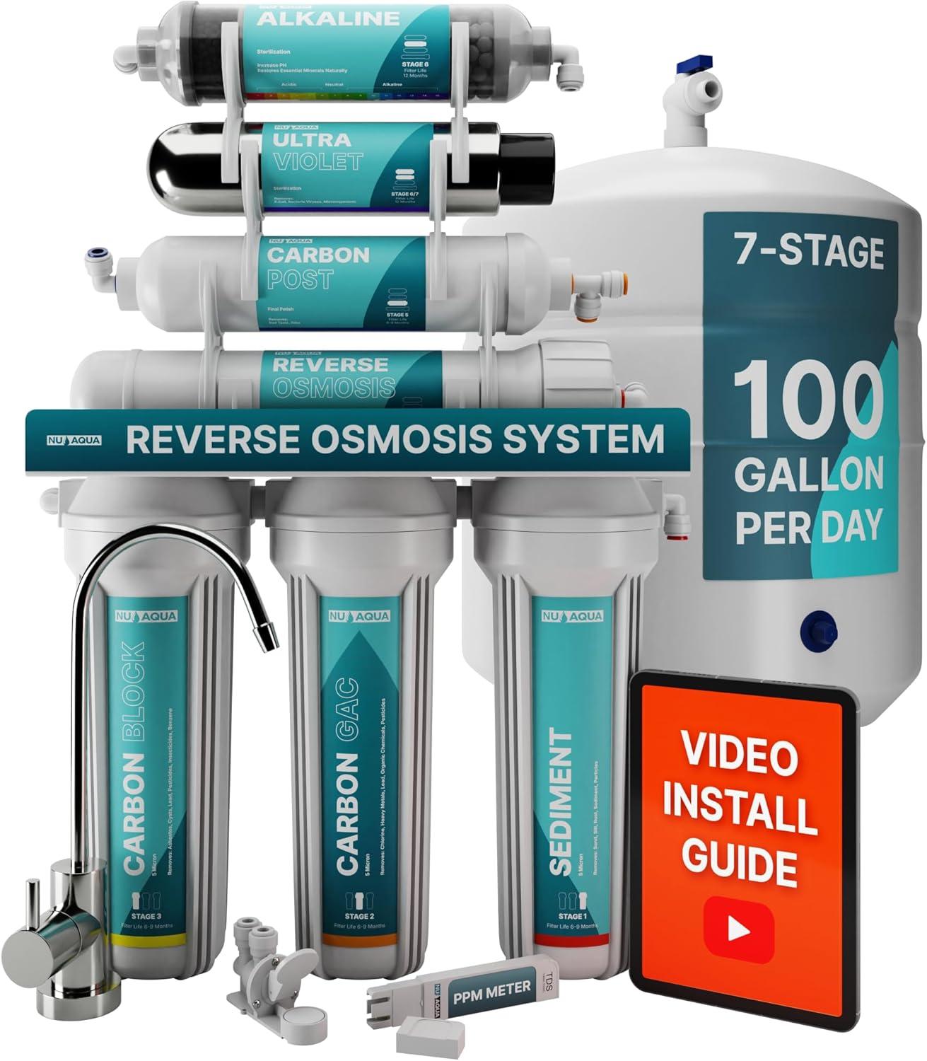 NU Aqua Platinum Series 7 Stage Alkaline and UV Ultraviolet 100GPD RO System