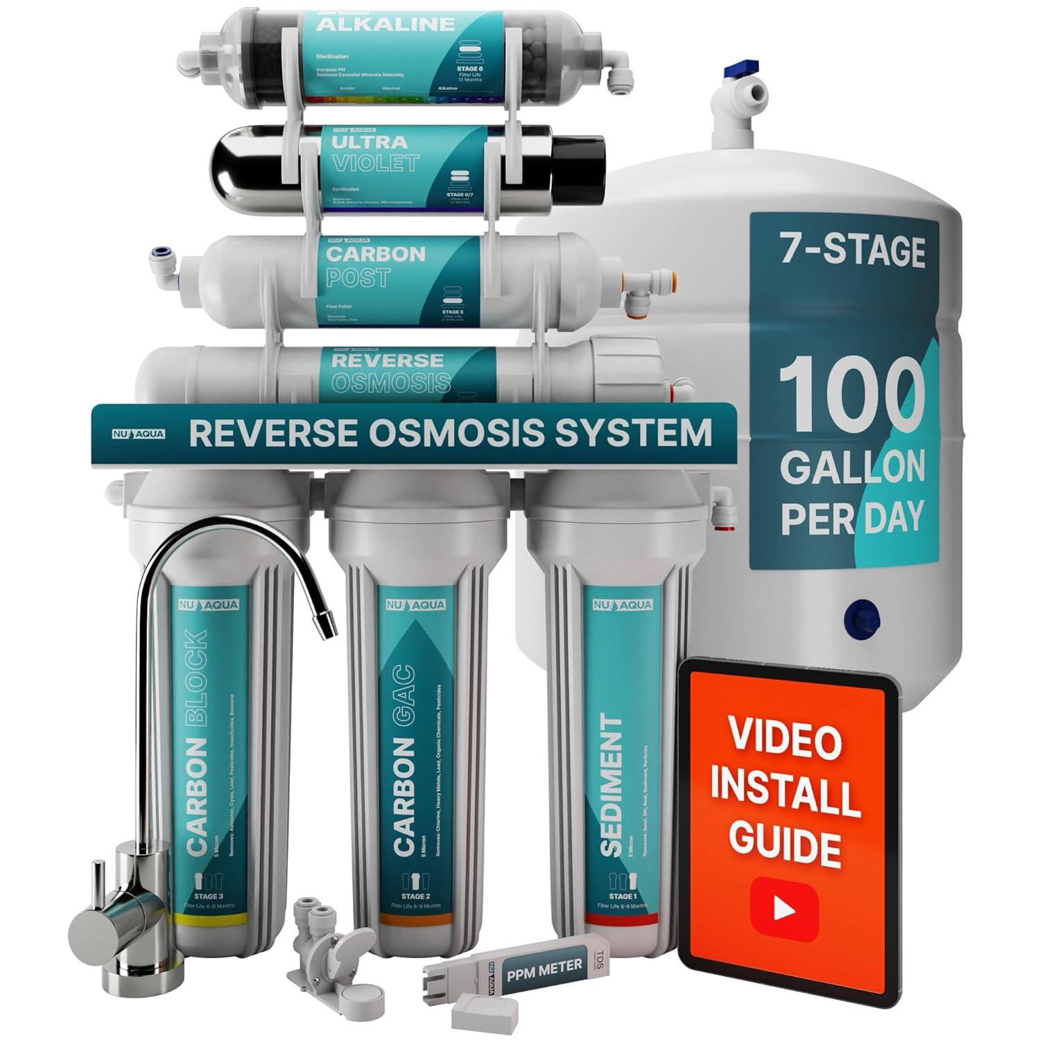 NU Aqua Platinum Series 7 Stage Alkaline and UV Ultraviolet 100GPD RO System