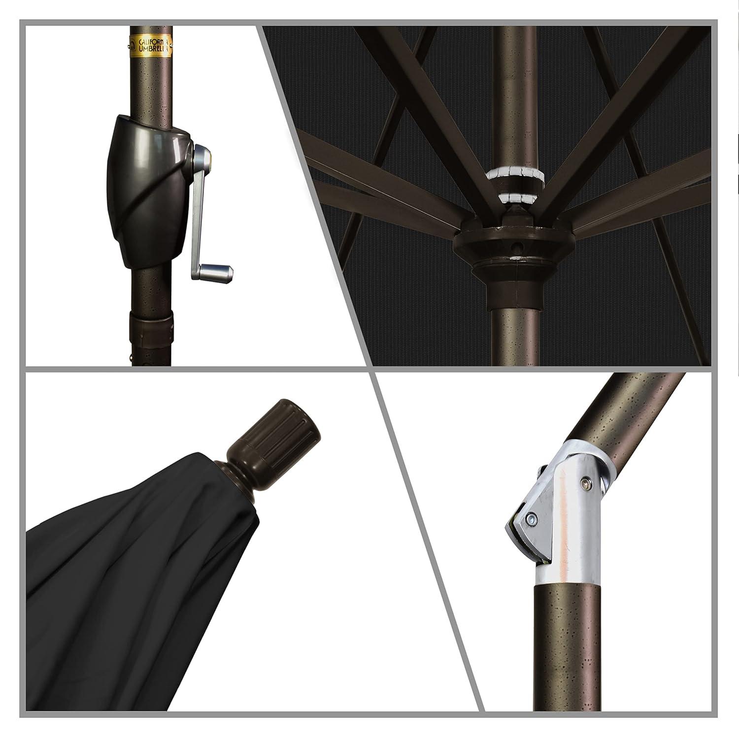California Umbrella 7.5' Round Aluminum Market Umbrella, Crank Lift, Push Button Tilt, Bronze Pole, Canvas Black