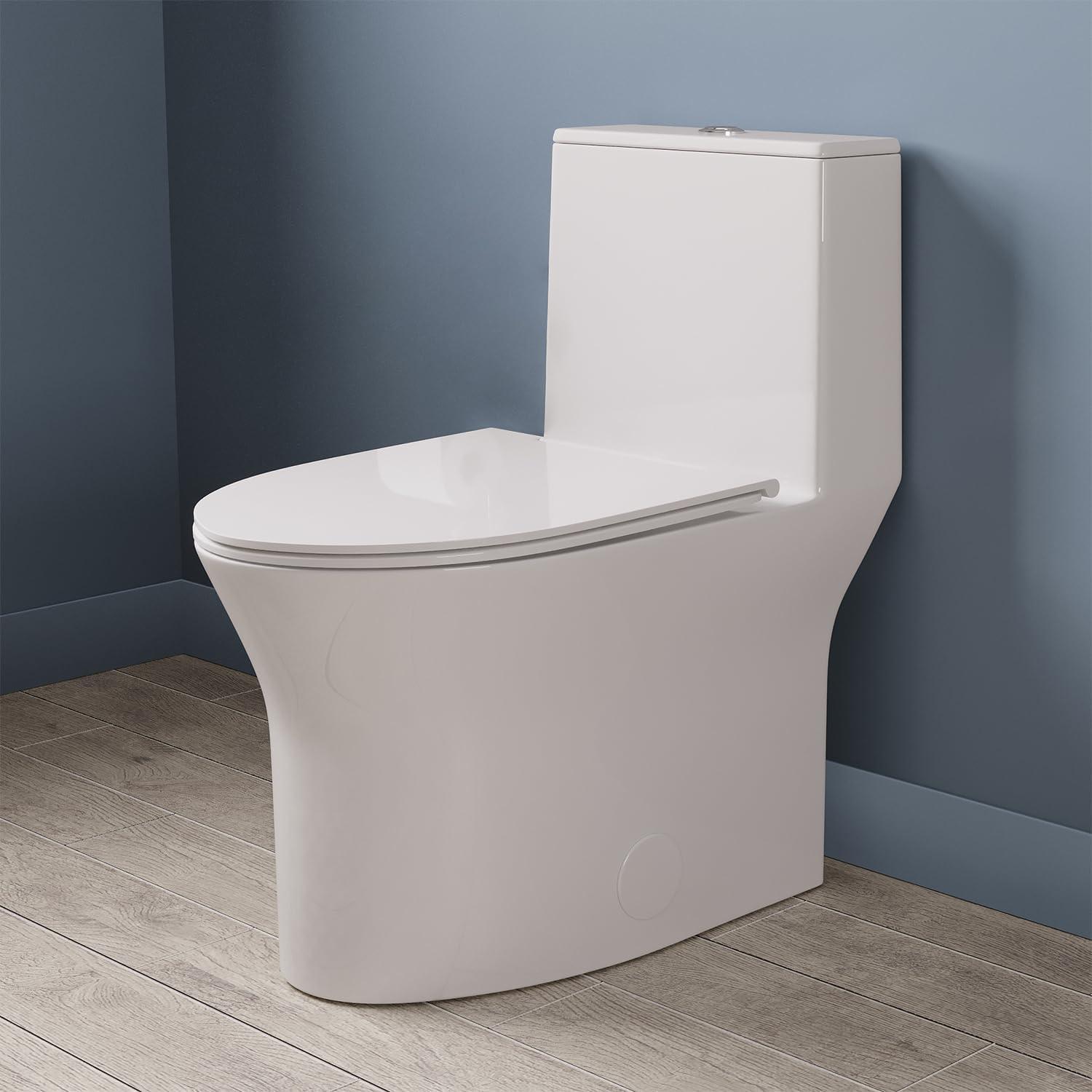 One Piece Toilet For Bathroom, Modern Bathroom Toilet with Dual Flush 1.1/1.6 Gpf Fully Skirted Toilets(Soft Close Seat)