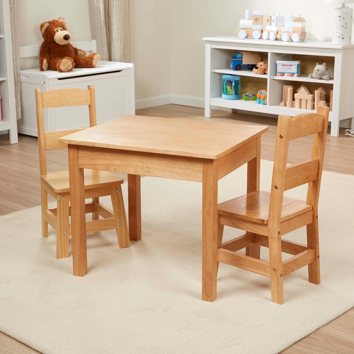 Natural Wood 3-Piece Kids Table and Chair Set