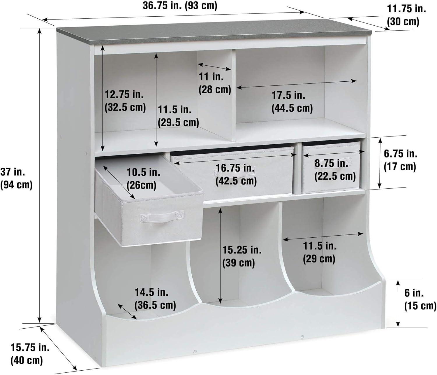 Badger Basket Combo Bin Storage Unit with Three Baskets - Solid White/Woodgrain Gray