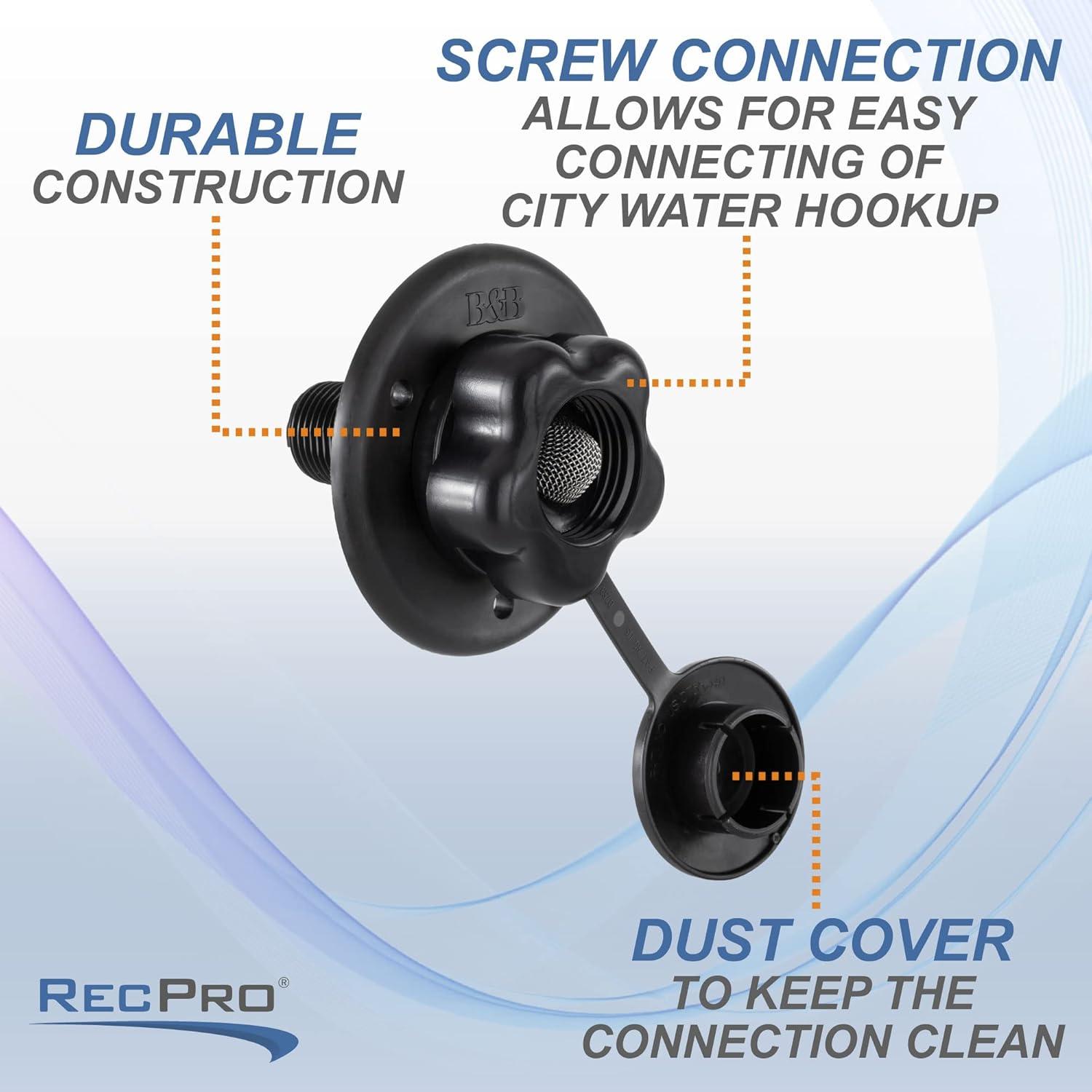 Black Plastic RV City Water Fill Inlet with Check Valve