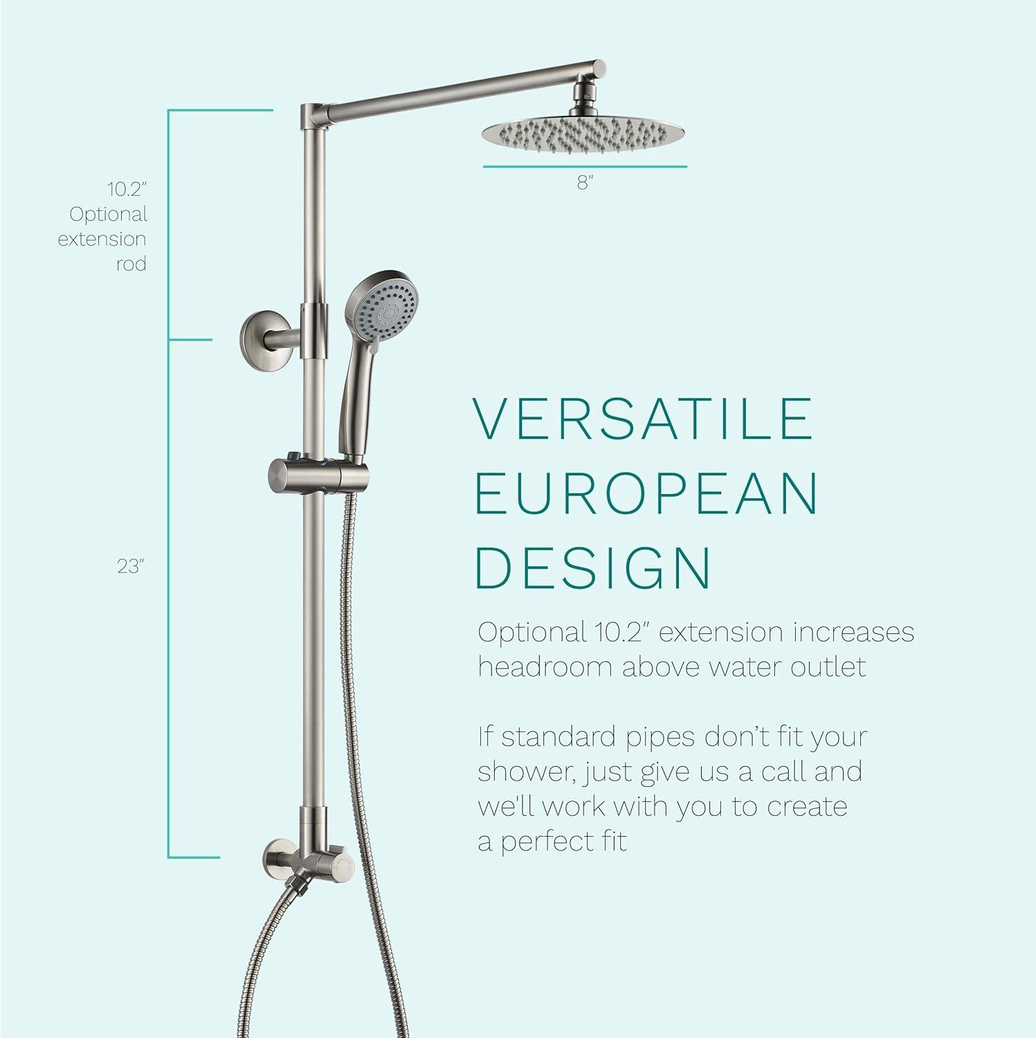 Fennocasa Polaris Elite Rain Shower System, 8” Rainfall Shower Head, 2.5 GPM Brushed Nickel