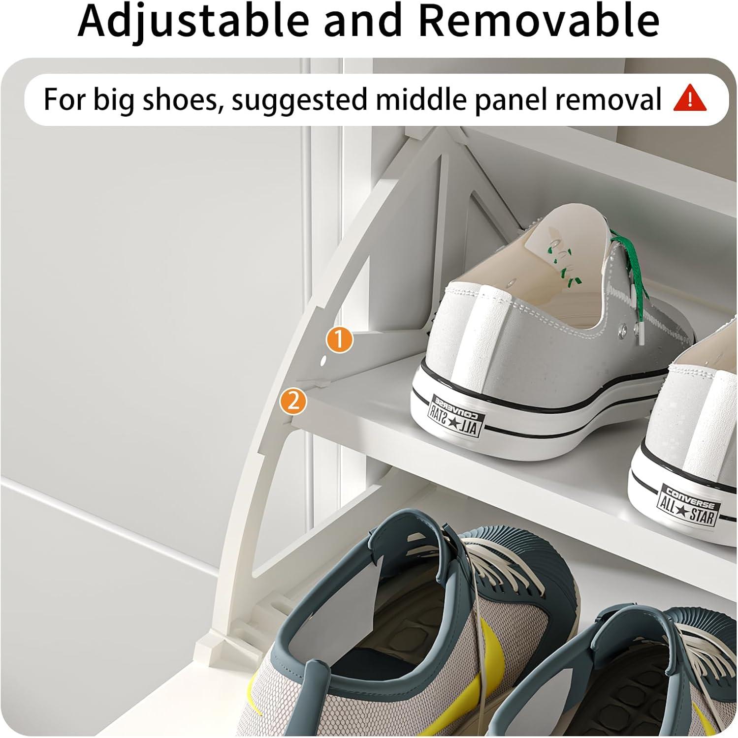 Shoe Cabinet Storage for Entryway  Freestanding Slim Shoe Organizer Cabinet with 2 Flip Drawers  Narrow Shoe Rack with Open Shelves for Hallway  Living Room  White