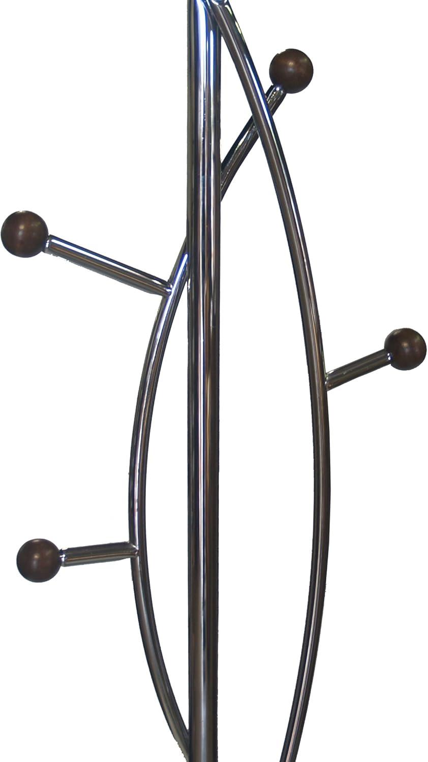 Proman Products Silver Tree Coat Rack Walnut: Metal Frame, 7 Hooks, 68" Tall, Freestanding Design