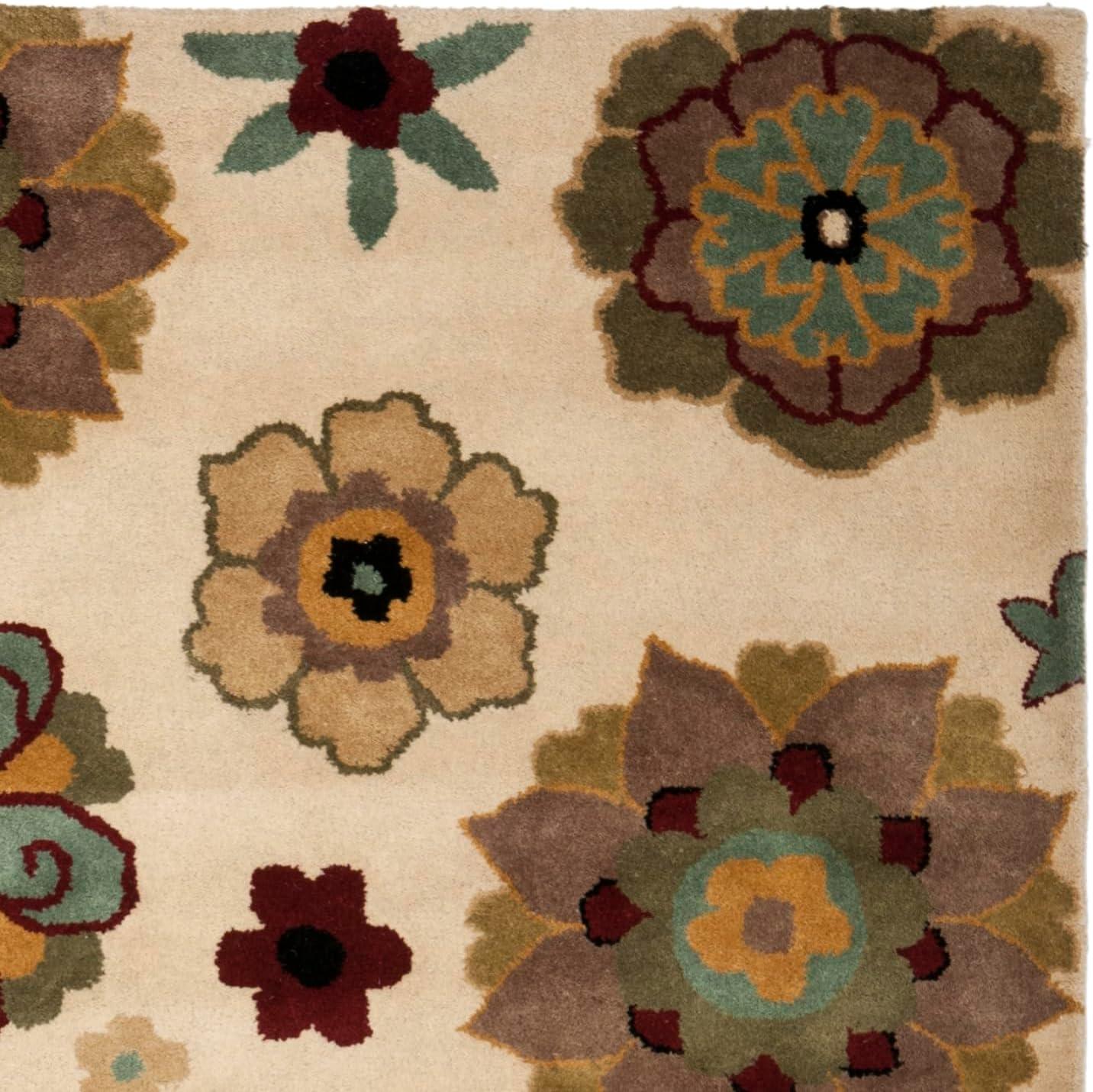 SAFAVIEH Soho Leyla Floral Wool Area Rug, Ivory/Multi, 6' x 6' Square