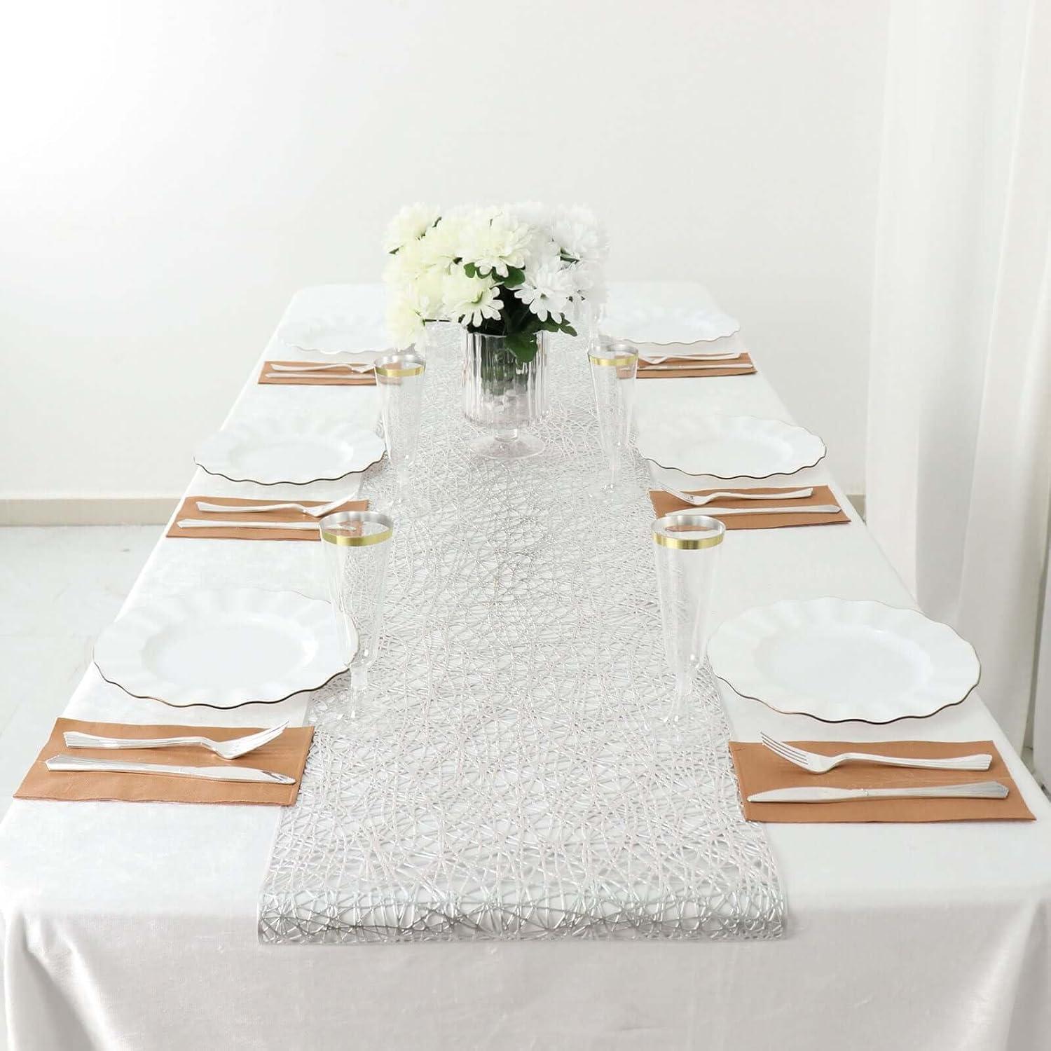 BalsaCircle 6 feet Reversible Metallic Woven Vinyl Plastic Table Runner Party Events Catering Decorations