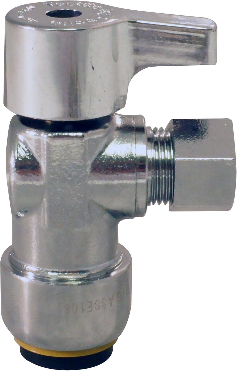Tectite FSBVA1238C 1/2 in. Chrome-Plated Brass Push-to-Connect x 3/8 in. O.D. Compression Quarter-Turn Angle Stop Valve