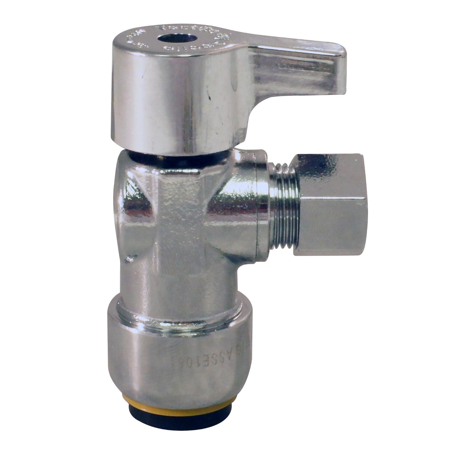 Tectite FSBVA1238C 1/2 in. Chrome-Plated Brass Push-to-Connect x 3/8 in. O.D. Compression Quarter-Turn Angle Stop Valve