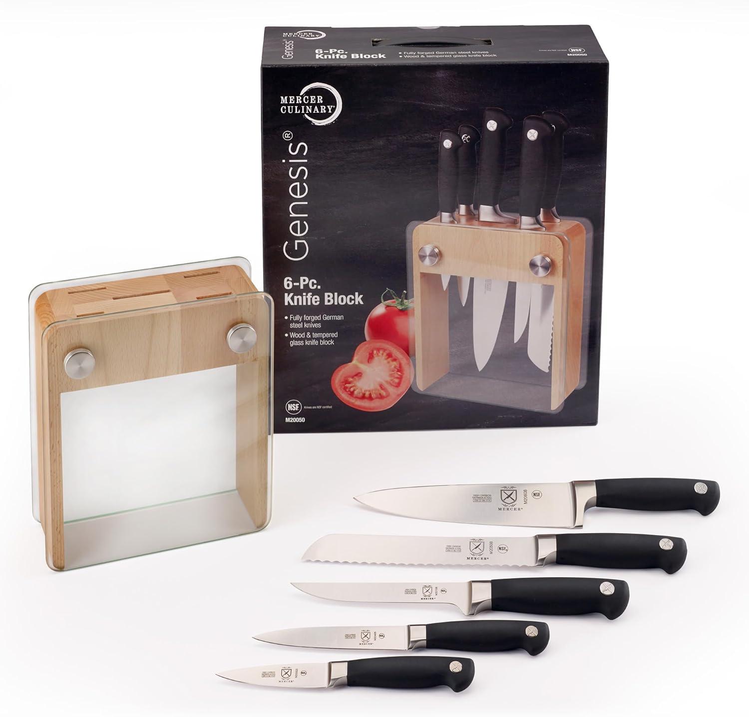 Mercer Culinary Genesis 6-Piece Knife Set with Wood and Glass Block