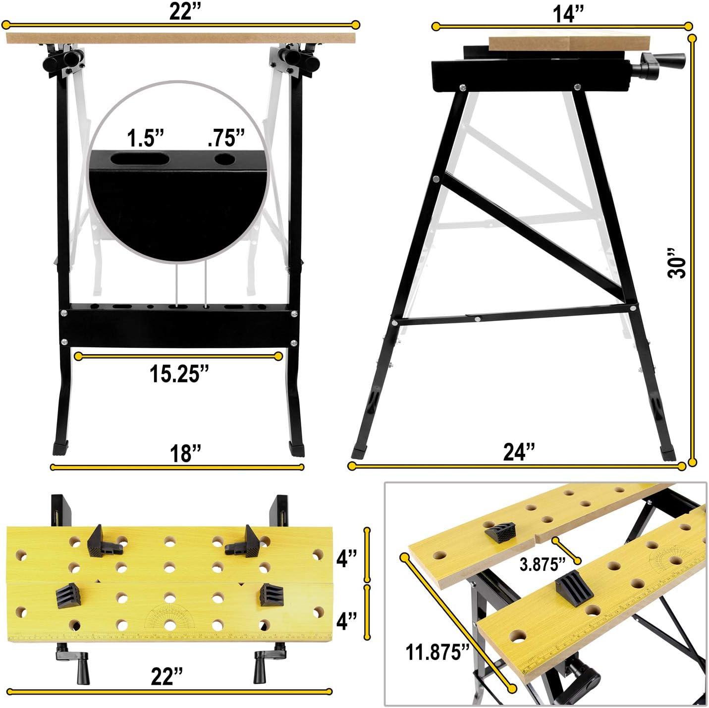 Portable Folding Workbench with Adjustable Clamps and Steel Frame