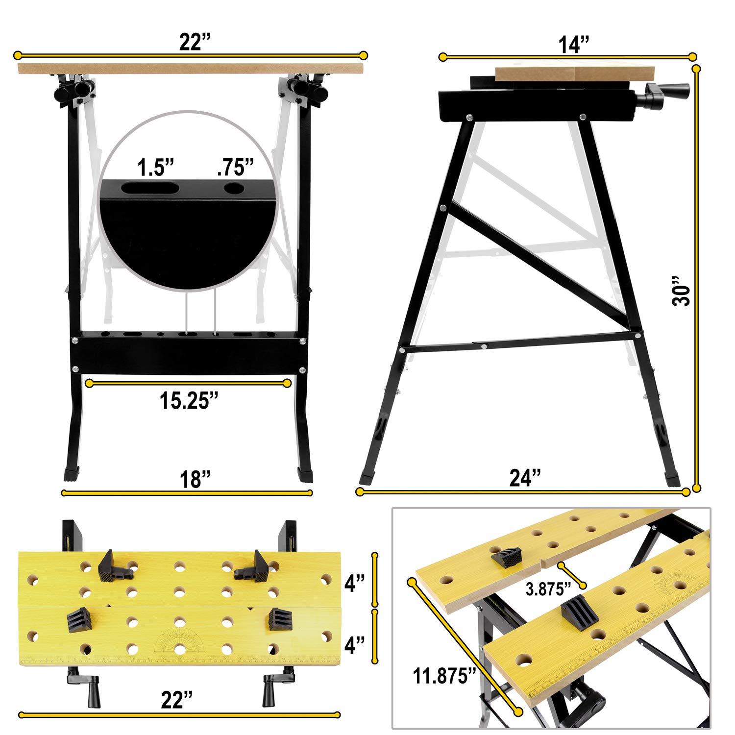 Portable Folding Workbench with Adjustable Clamps and Steel Frame