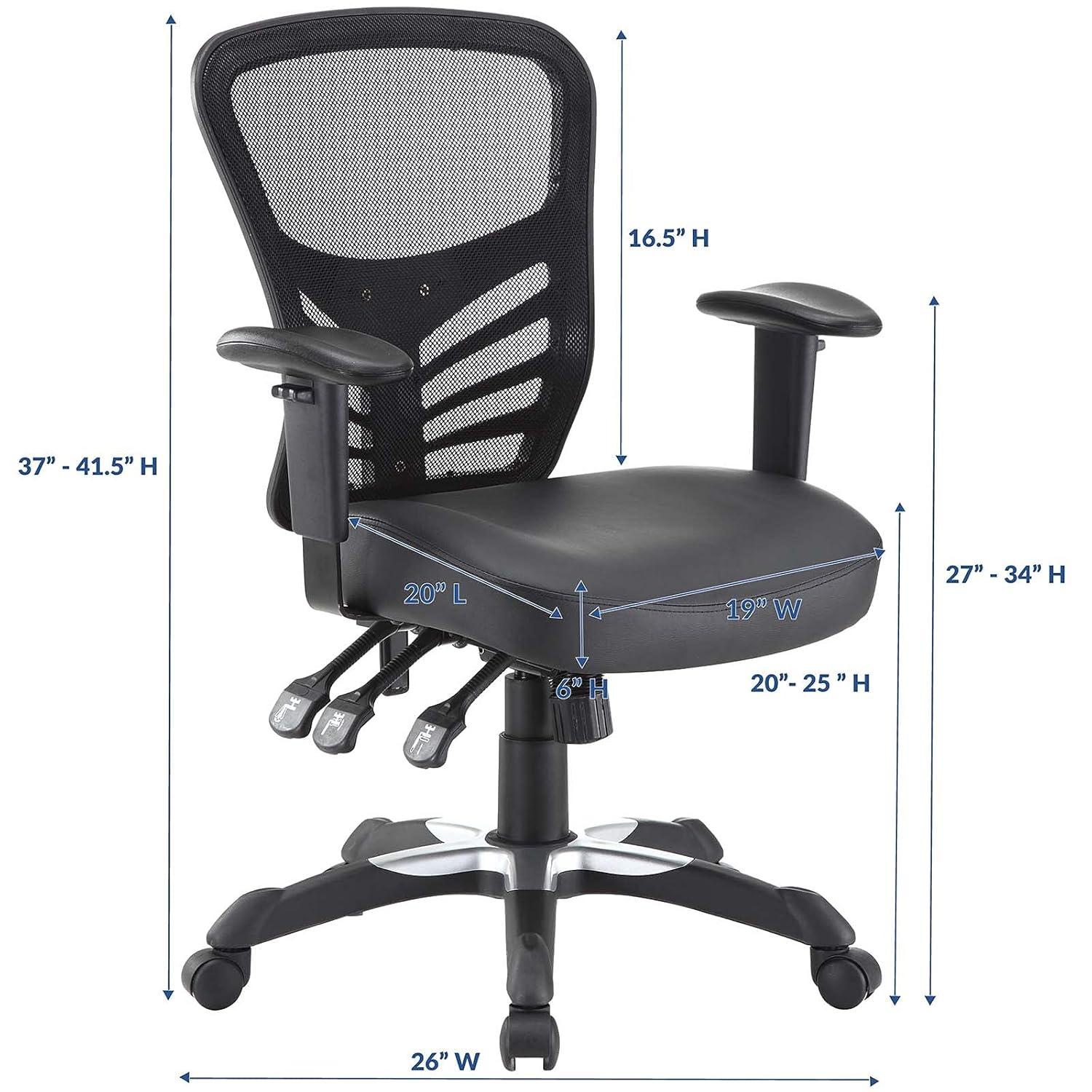 Articulate Mesh Office Chair Black Vegan Leather - Modway: Ergonomic, Adjustable Arms, Swivel, 330lb Capacity