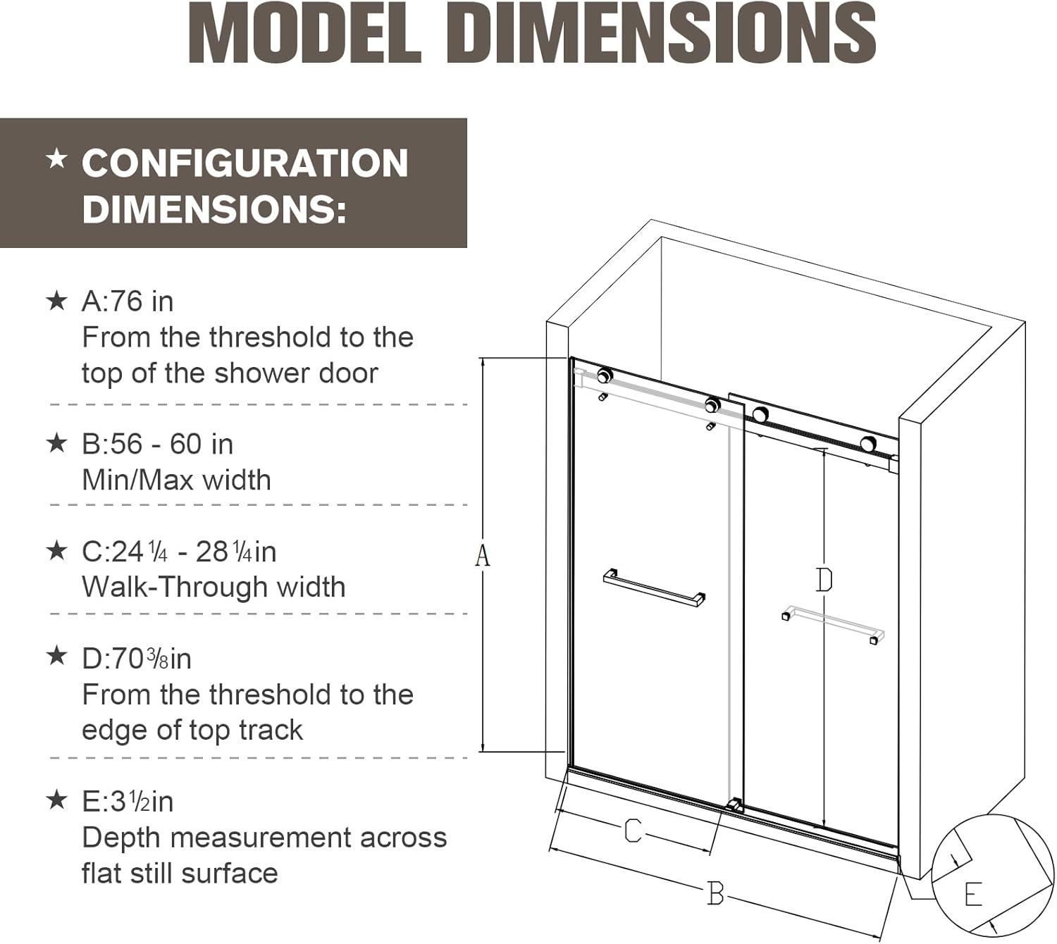 Dimorphos 56-60"W x 76"H Frameless Double Sliding Shower Door with 10mm Tempered Glass Door 11DD161822LL