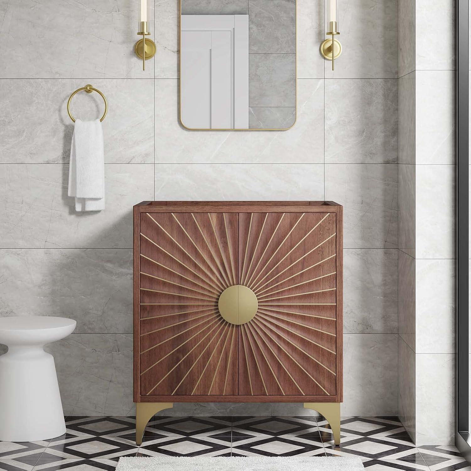 Daylight 30" Walnut and Brass Bathroom Vanity Cabinet