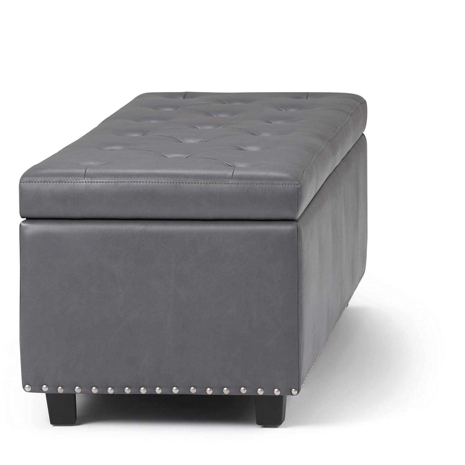 Simpli Home Hamilton 48"W Upholstered Storage Ottoman Bench with Lift-Top Lid, Tufted Design, and Nailhead Trim