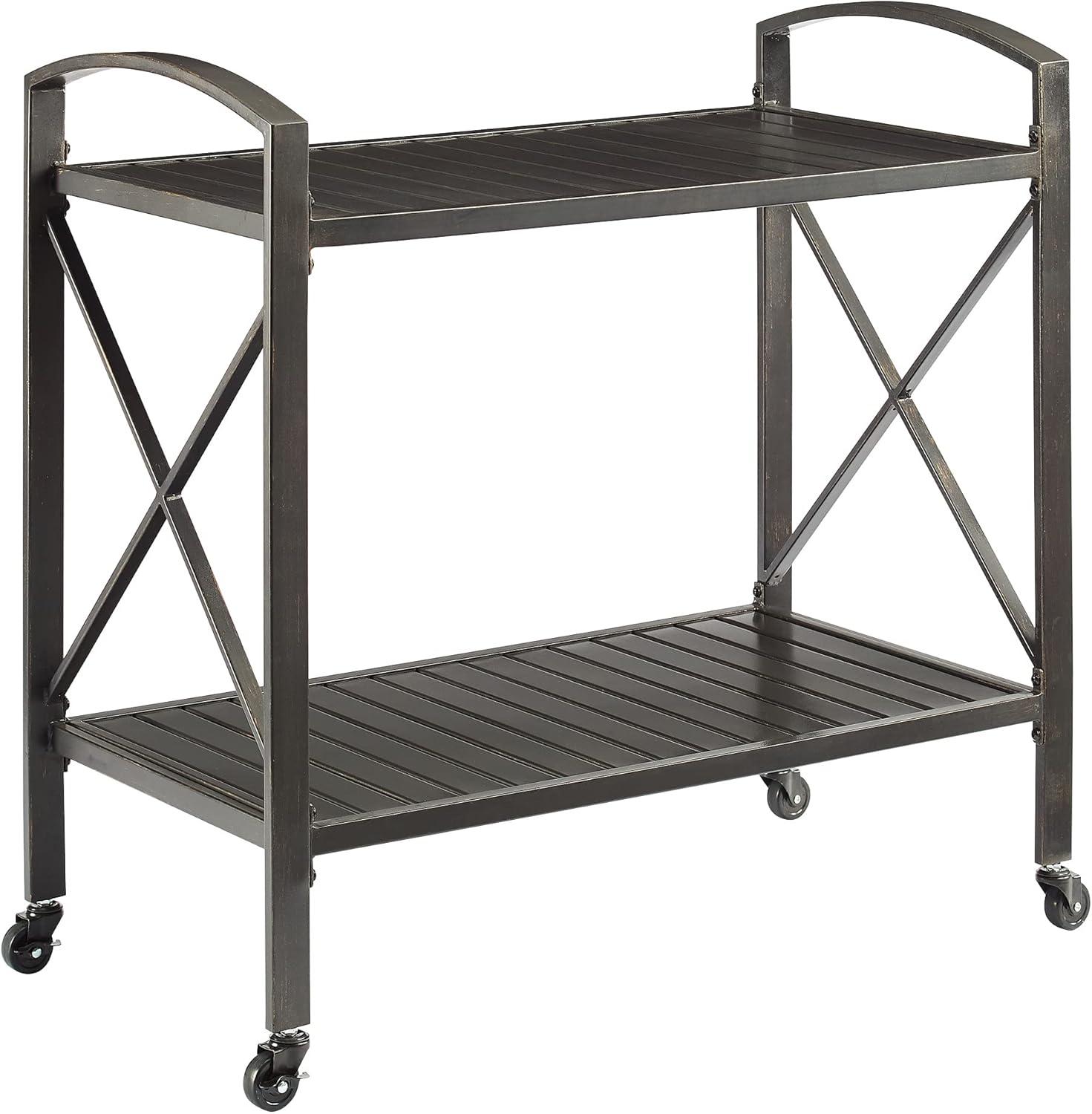 Kaplan 40" Oil Rubbed Bronze Outdoor Metal Bar Cart with Storage