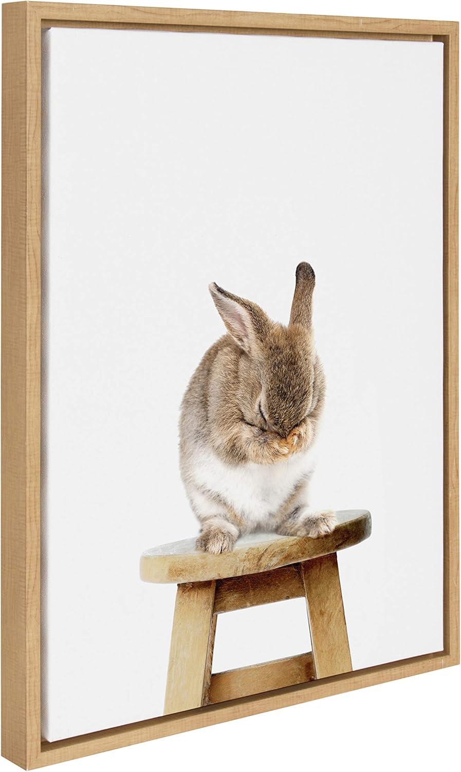 WFSposter Cute Shy Bunny Rabbit Animal Print Portrait Framed Canvas Wall Art,18x24 Natural Whimsical Baby Animal Art for Home Decoration